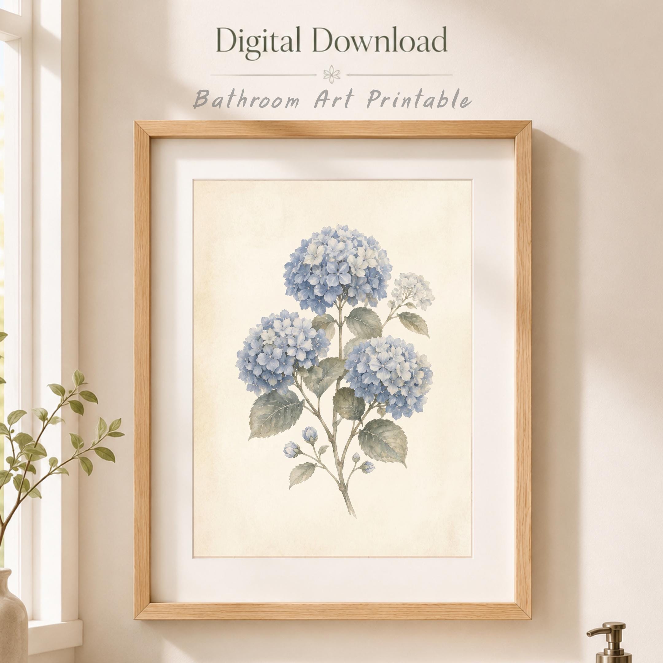 Blue Hydrangea Print, Vintage Botanical Prints, Watercolor Floral Wall Art, Cottage Decor (Digital Download) — image 5