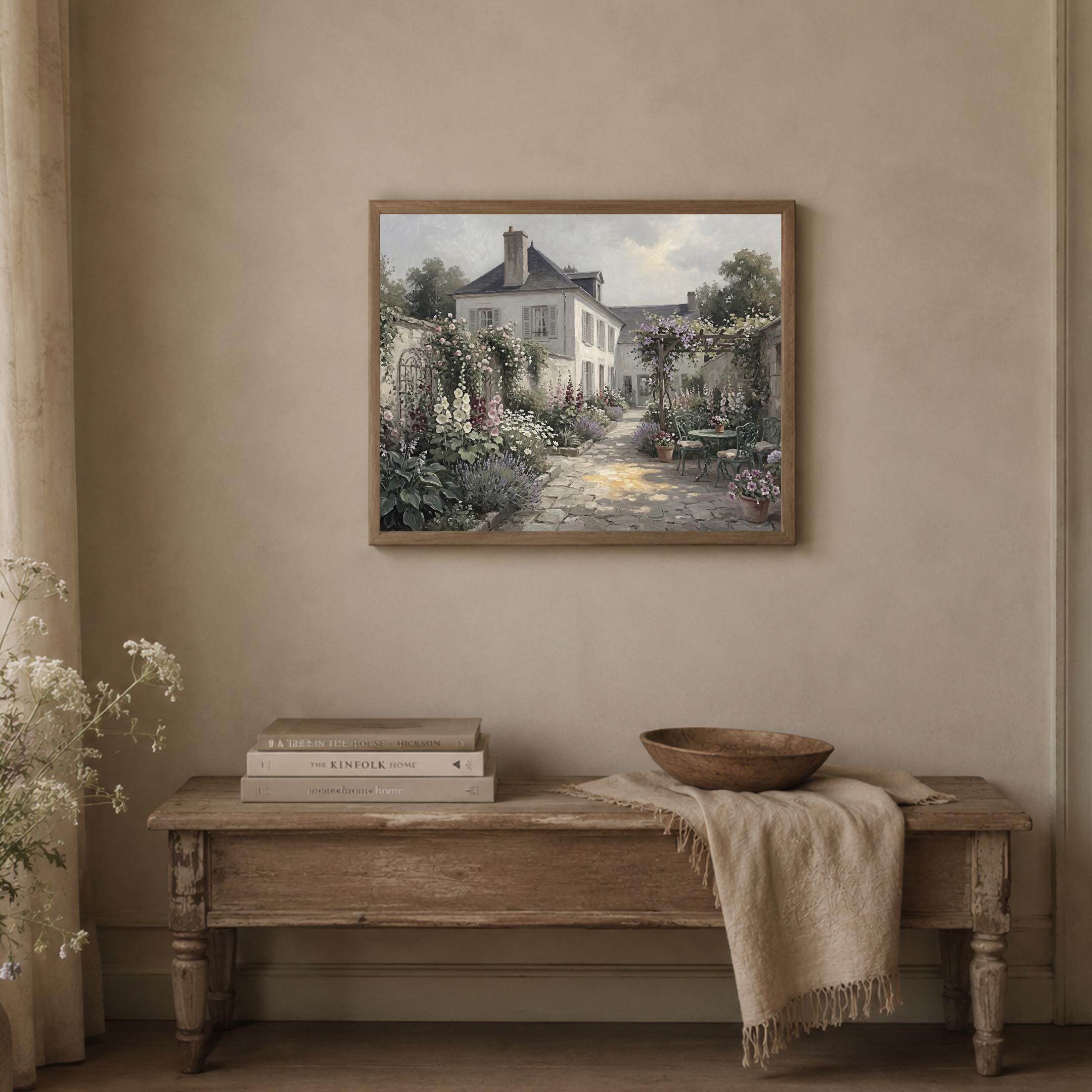 French Courtyard Garden Wall Art, Cottagecore Floral Patio Romantic Home Decor Digital Download — image 3