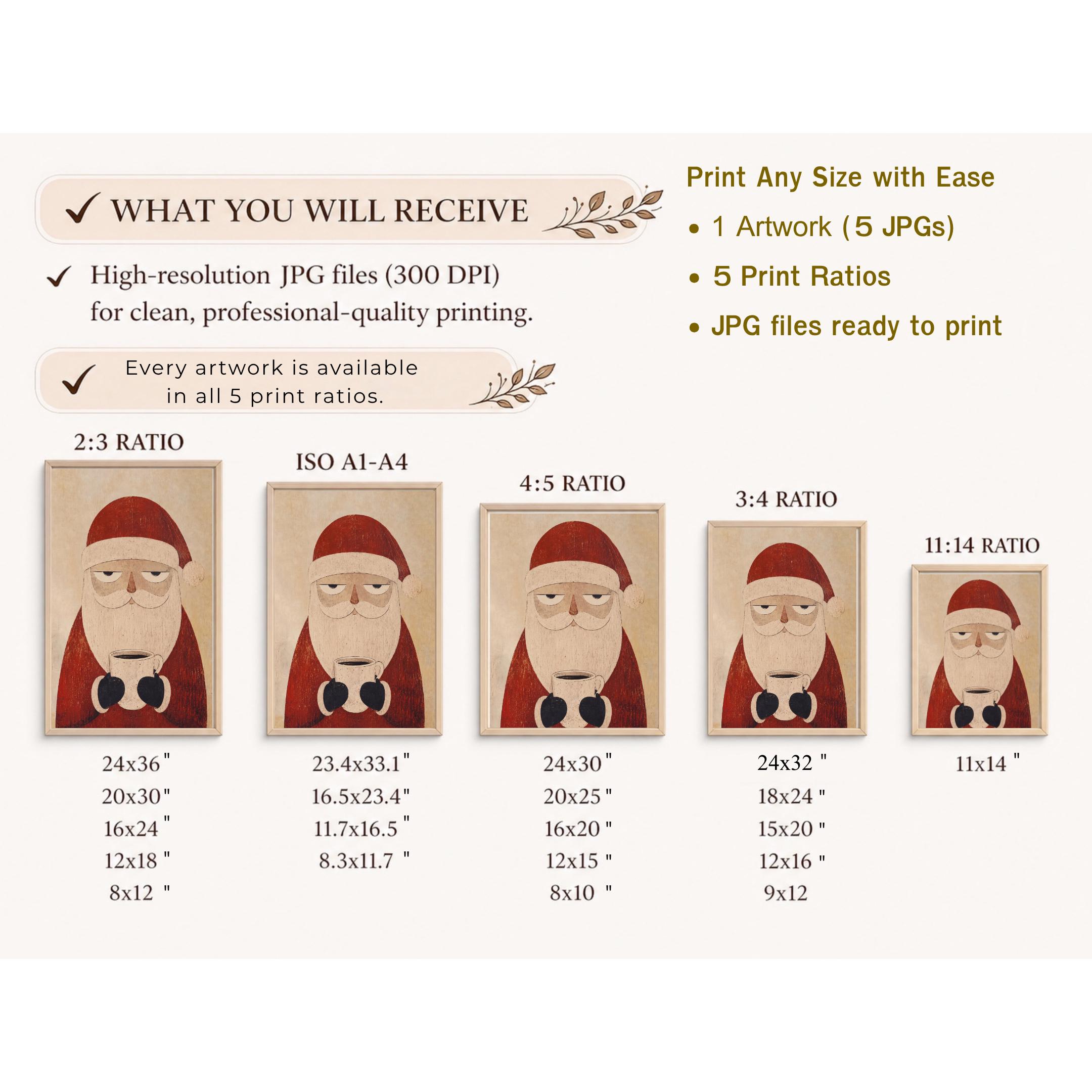 Santa Coffee Wall Art | Funny Christmas Coffee Print | Vintage Holiday Printable Digital Download — image 8