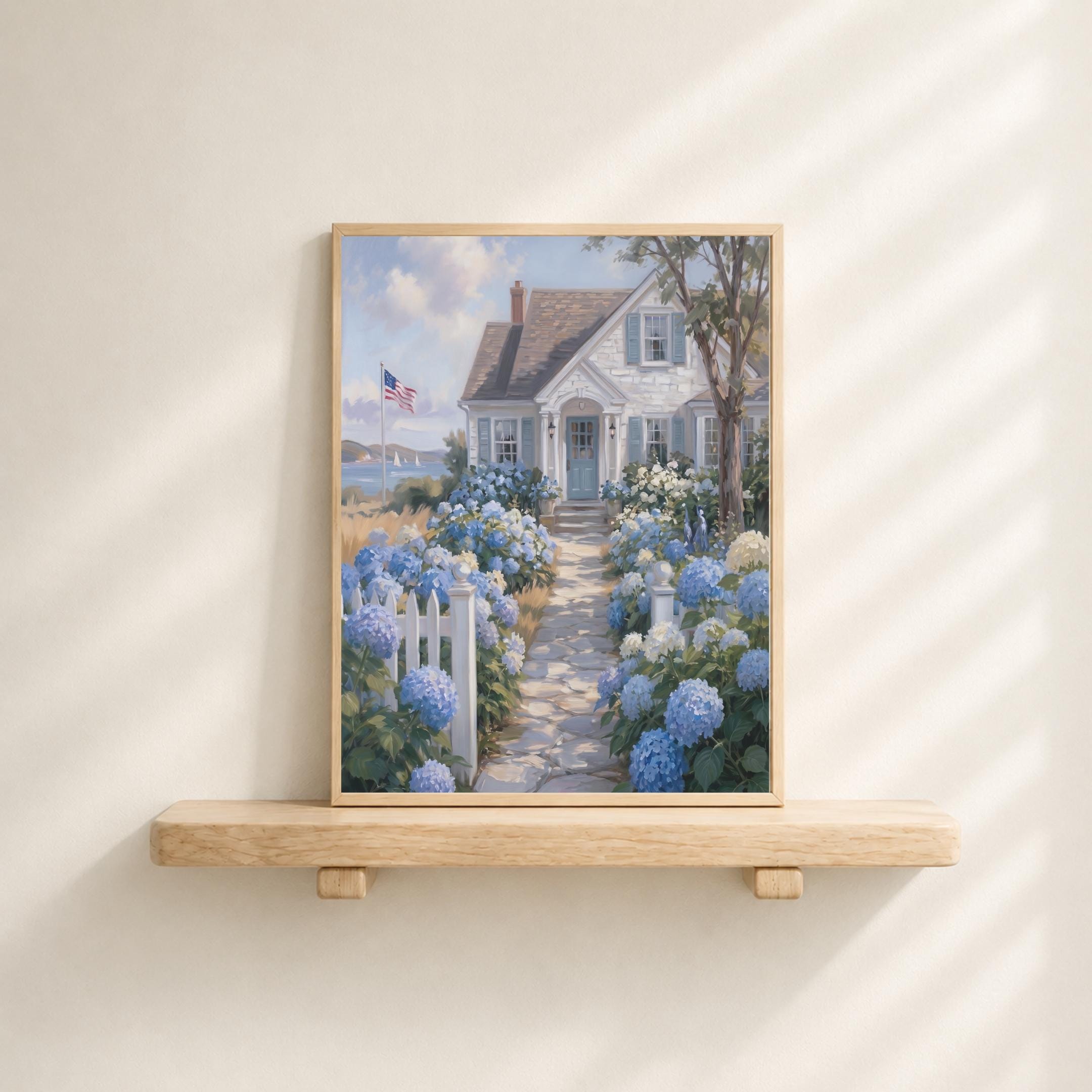 Coastal Cottage Wall Art, Blue Hydrangea Garden Path, Summer Beach House Decor (Digital Download) — image 3