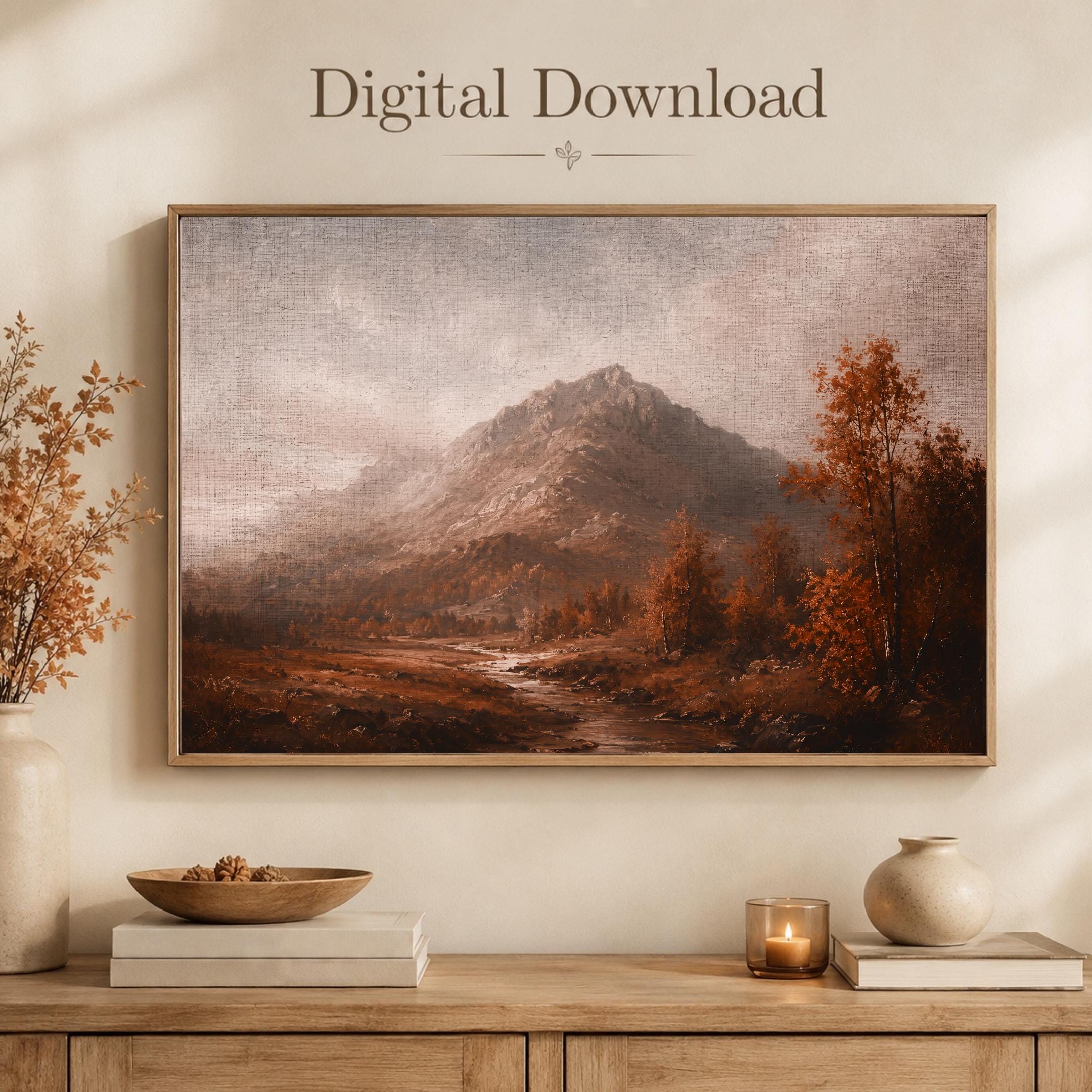Moody Fall Mountain Wall Art | Autumn Landscape Print | Vintage Landscape Digital Download — image 7