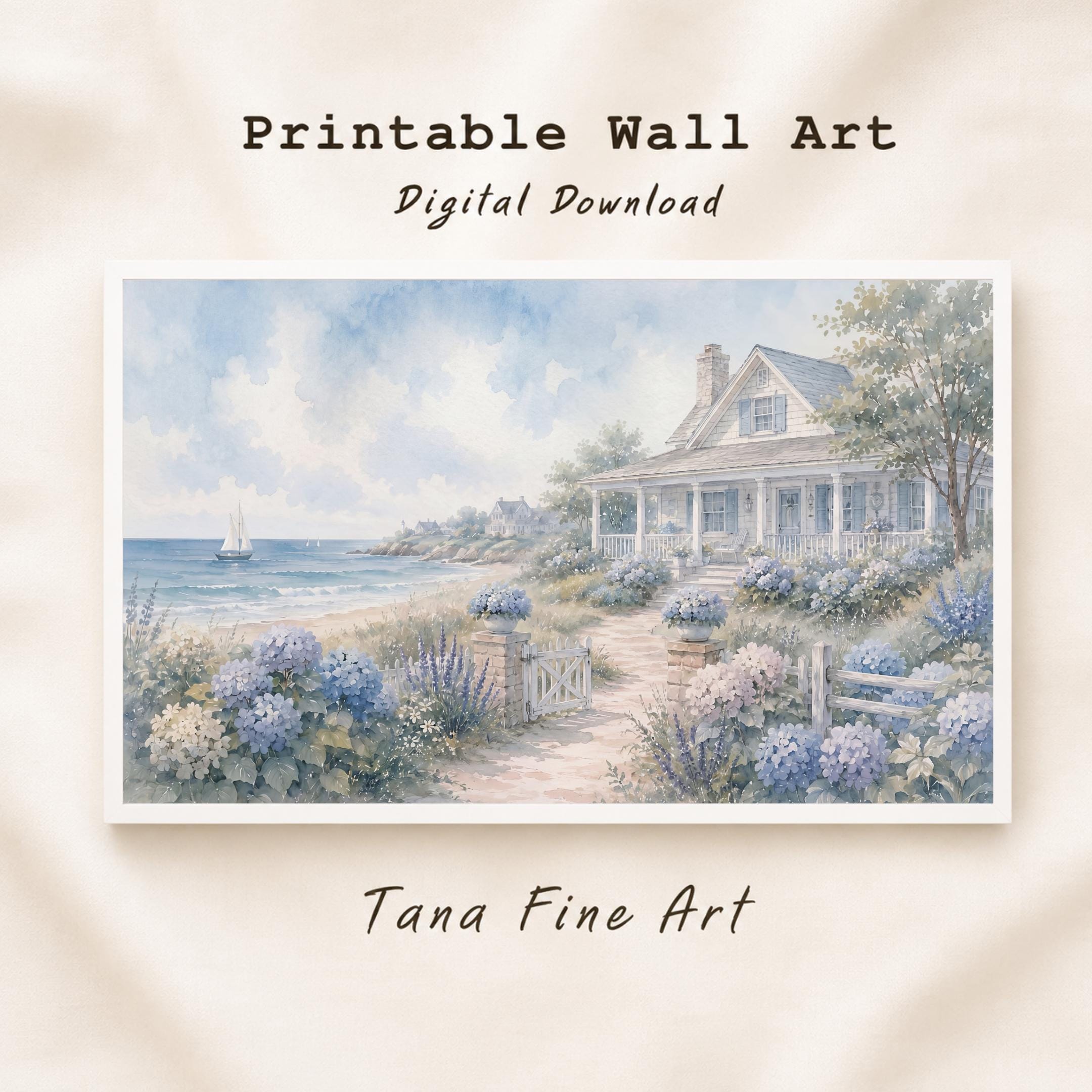 Coastal Hydrangea Print, Beach House Cottage Wall Art, Hamptons Style (Digital Download) — image 6