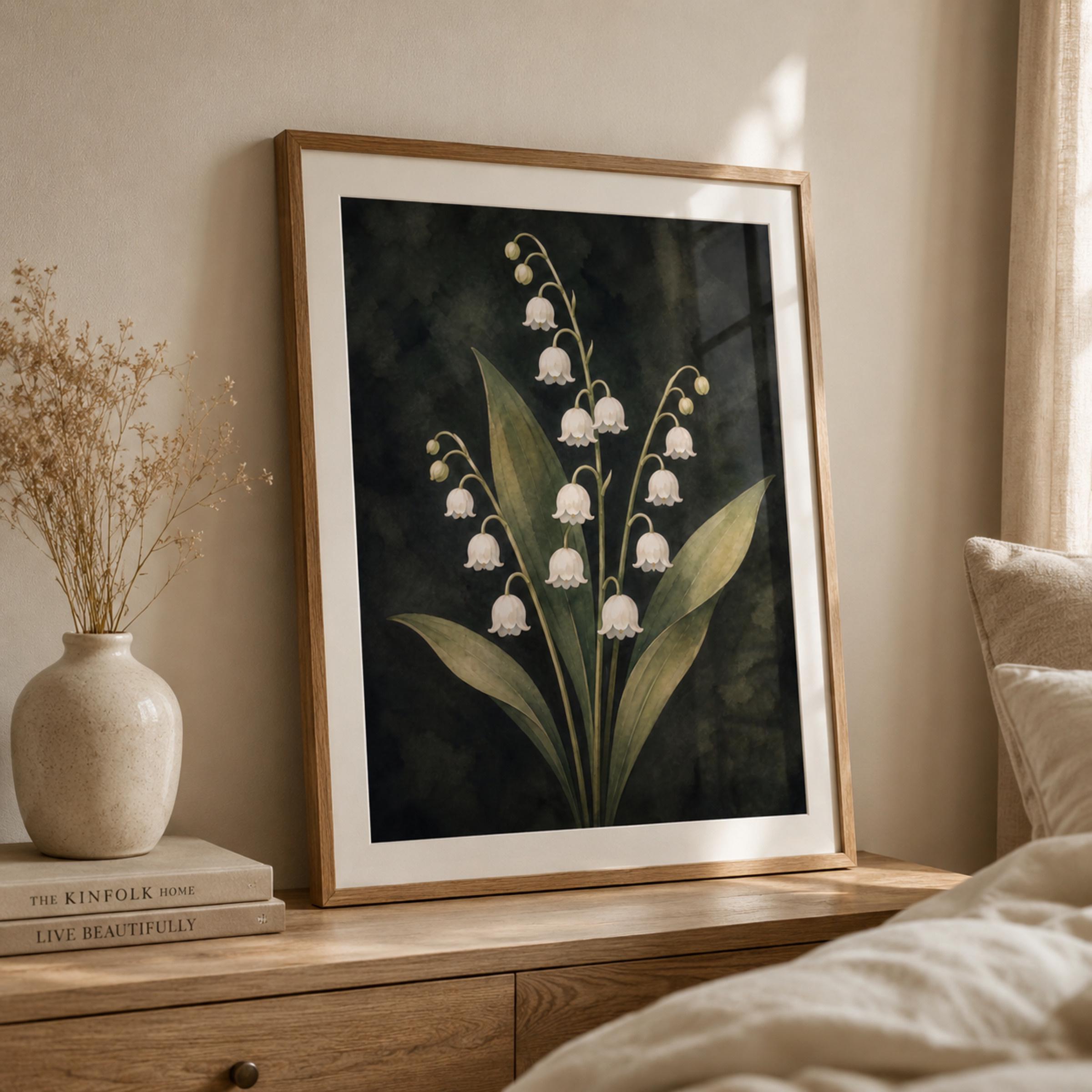 Dark May Birth Flower Prints | Lily of the Valley Wall Art | Dark Botanical Digital Download — image 3