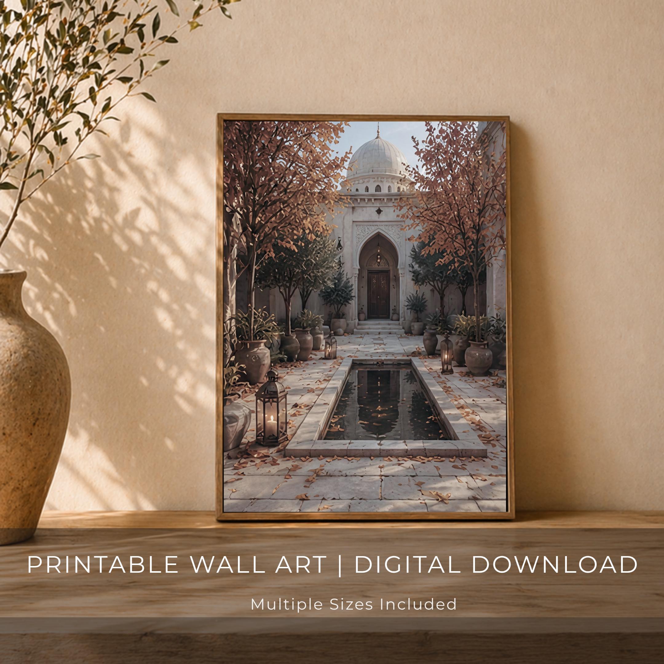 Islamic Courtyard Autumn Mosque Garden Print, Neutral Prayer Room Wall Art (Digital Download) — image 3