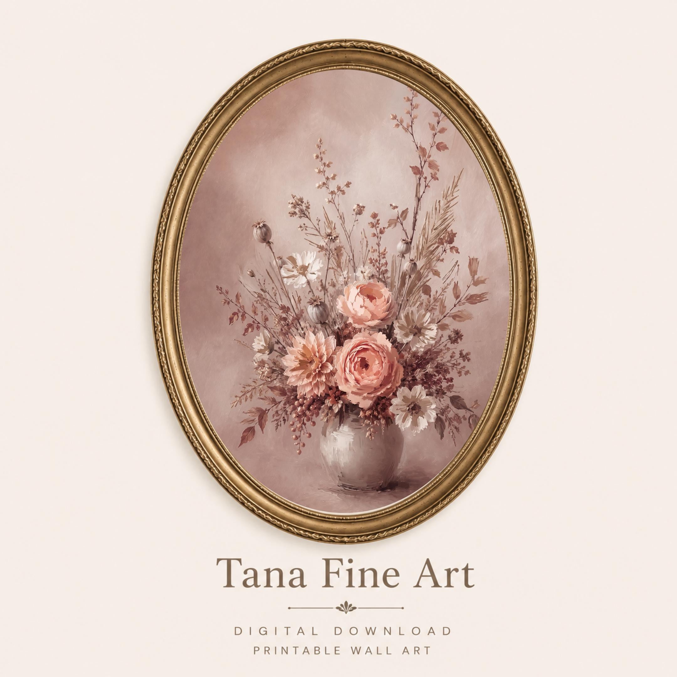 Neutral Floral Vase Print, Blush Roses Cosmos Autumn Wall Decor (Digital Download)