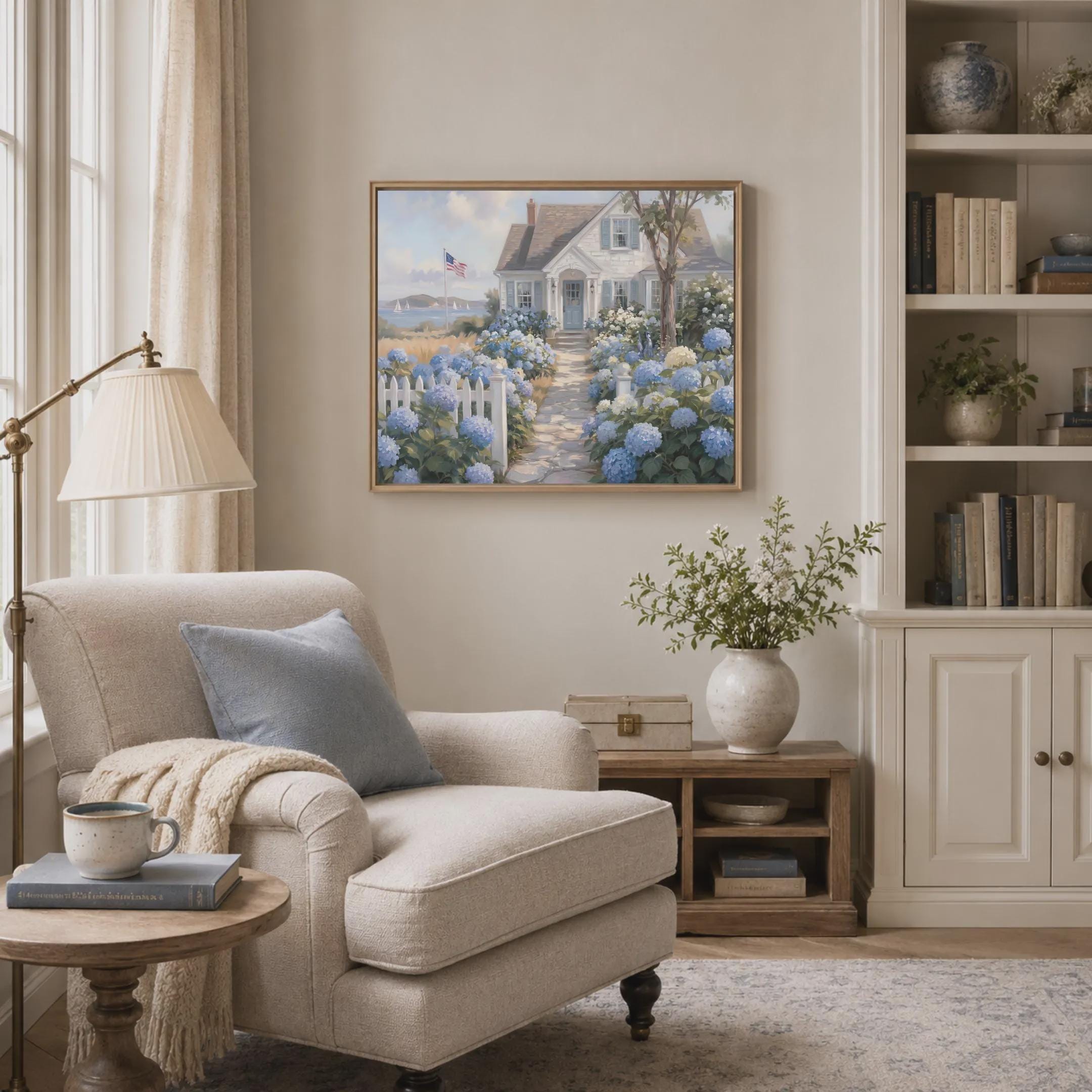 Gallery Wall Set of 3 Blue Hydrangea Art Prints, Coastal Cottage Decor (Digital Download) — image 7