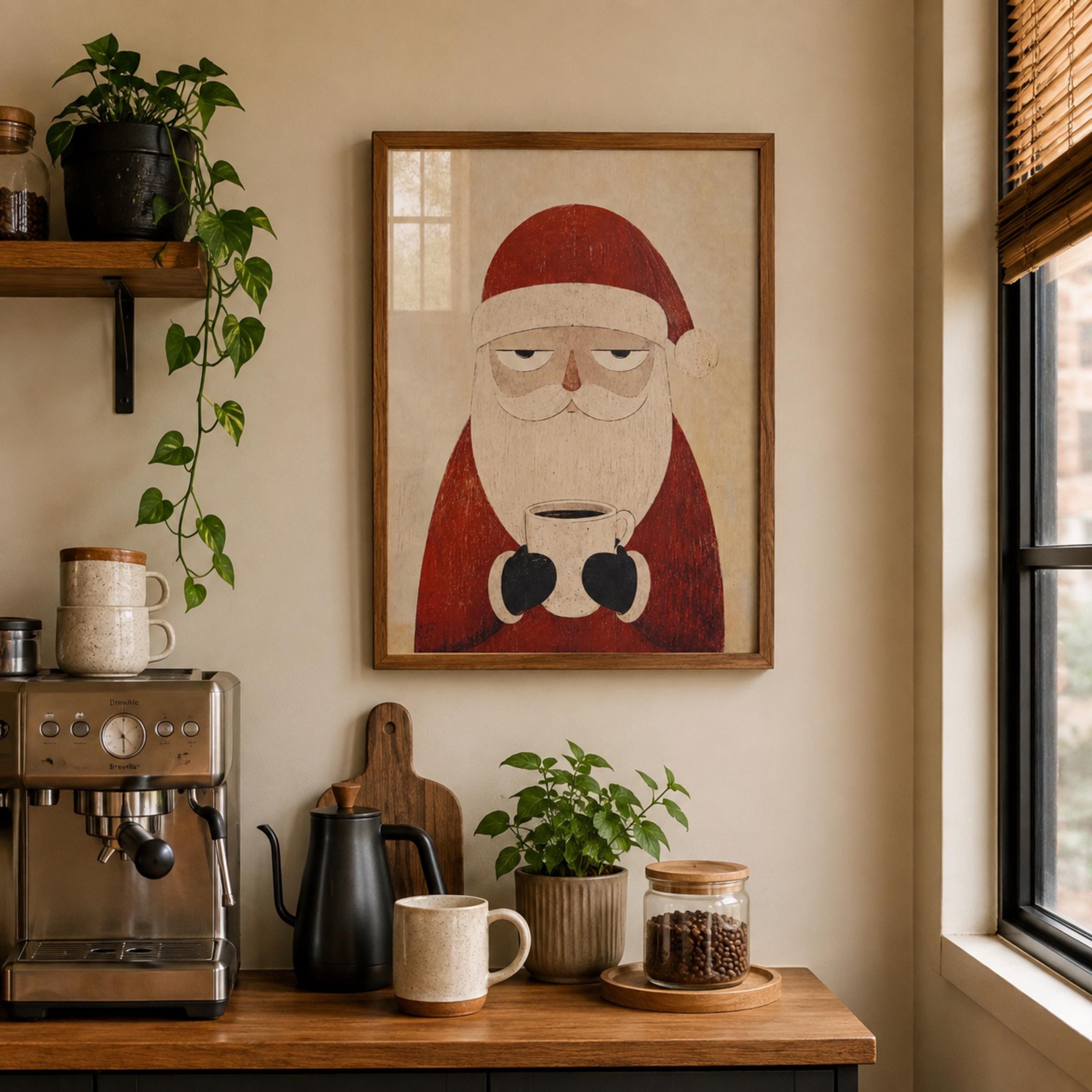 Santa Coffee Wall Art | Funny Christmas Coffee Print | Vintage Holiday Printable Digital Download — image 2