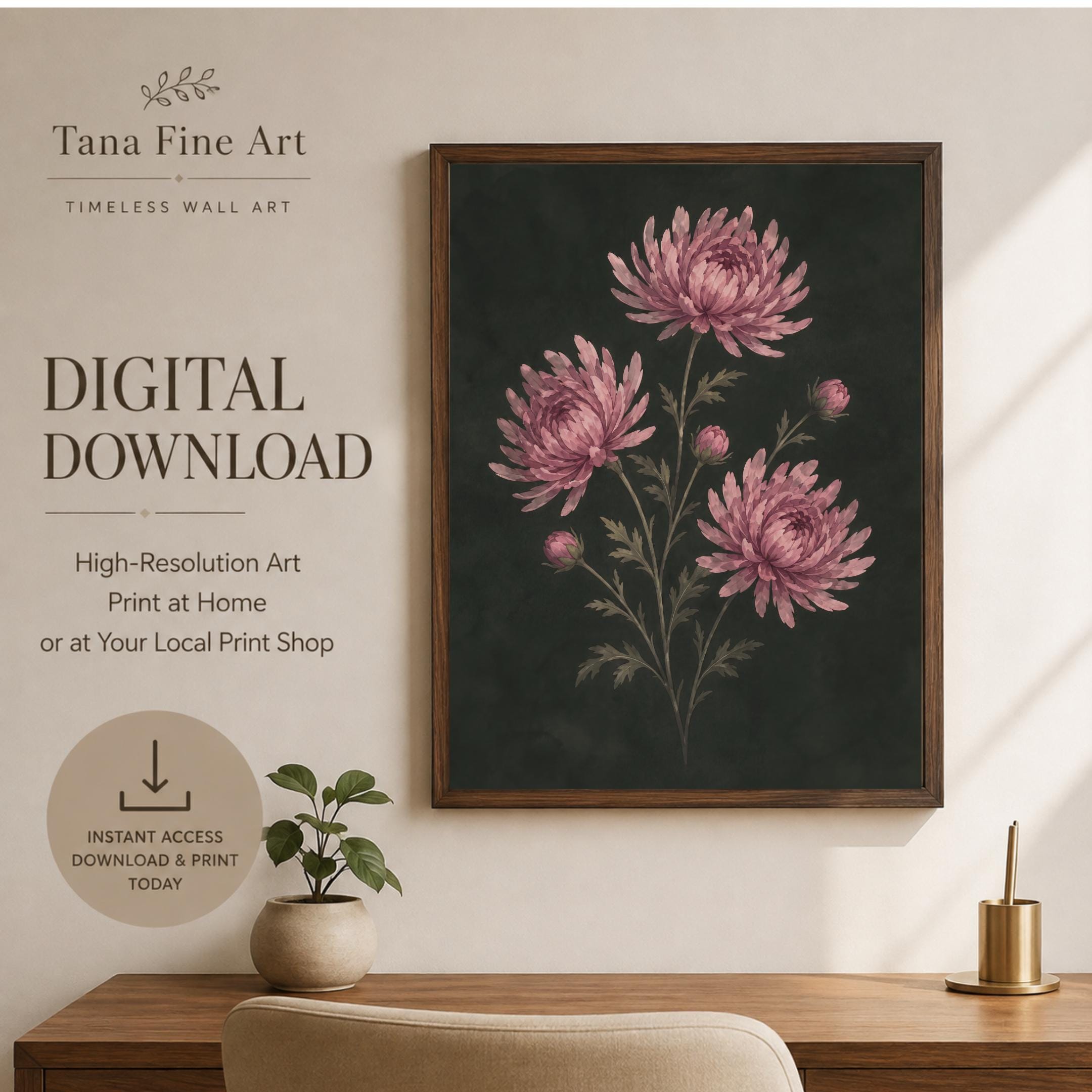 Moody November Birth Flower Print | Chrysanthemum Wall Art | Dark Botanical Digital Download — image 7