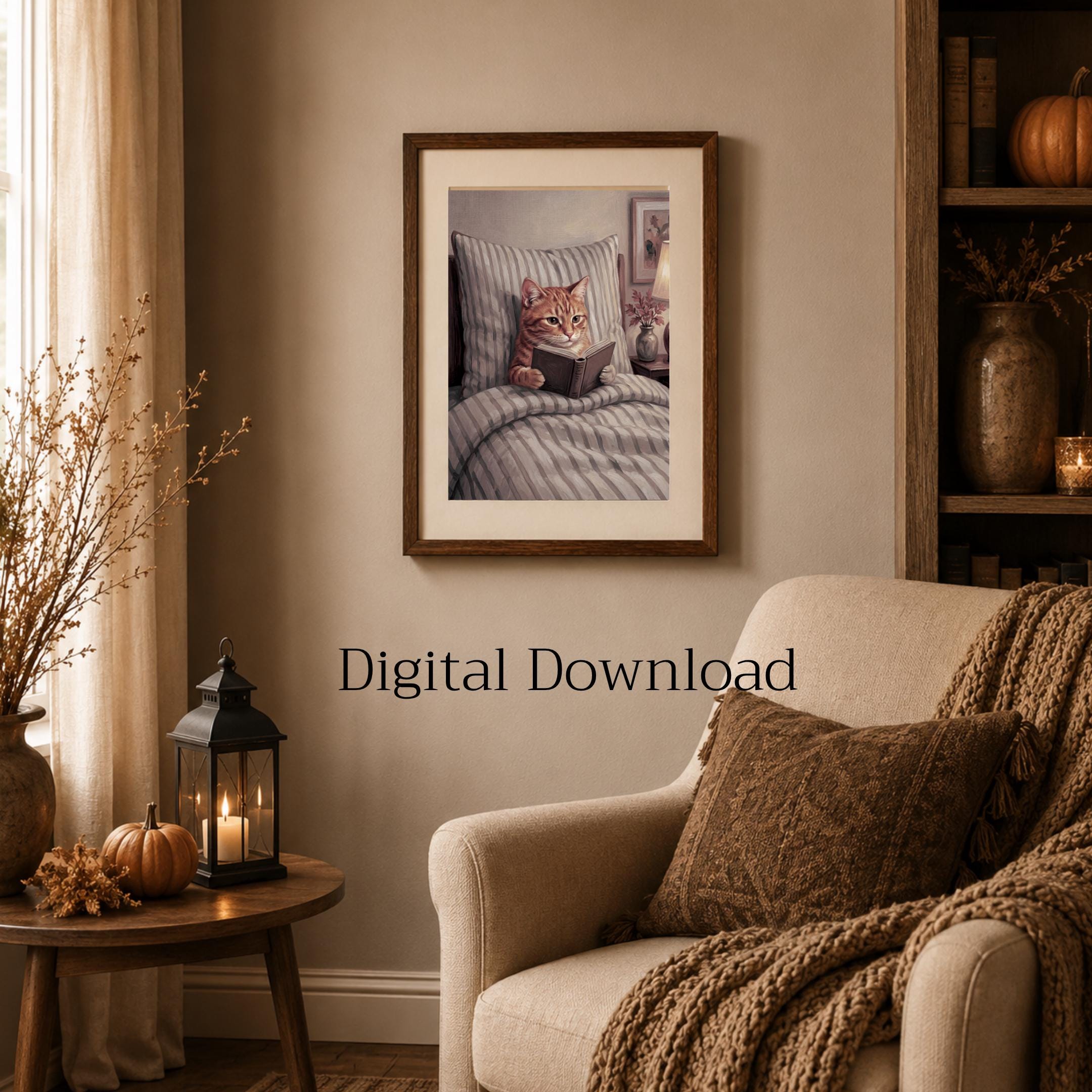 Orange Tabby Cat Reading Art, Cozy Nursery Print, Kids Bedroom Decor (Digital Download) — image 5