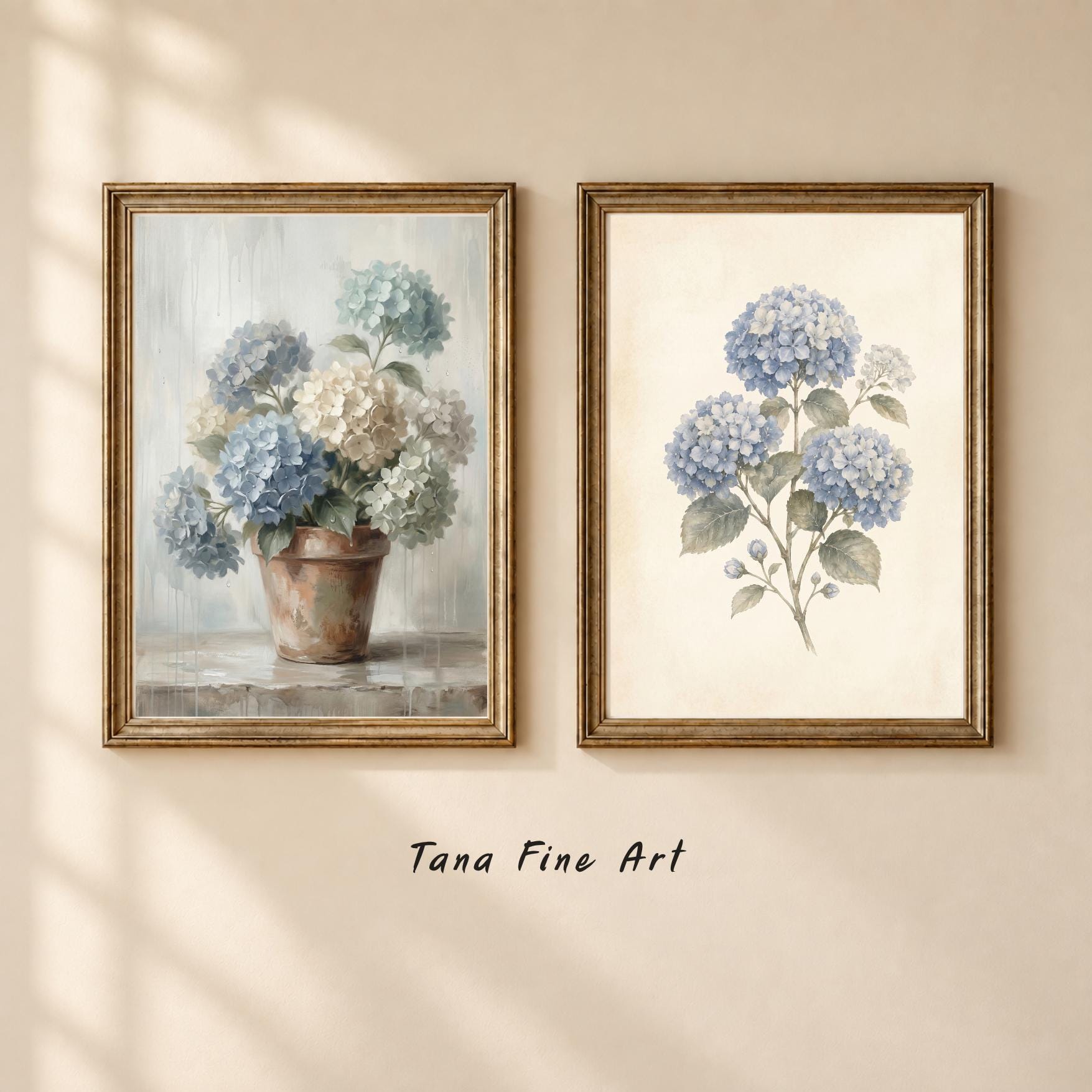 Vintage Hydrangea Gallery Wall Set of 9, Coastal Cottage Gallery Decor Prints (Digital Download) — image 5