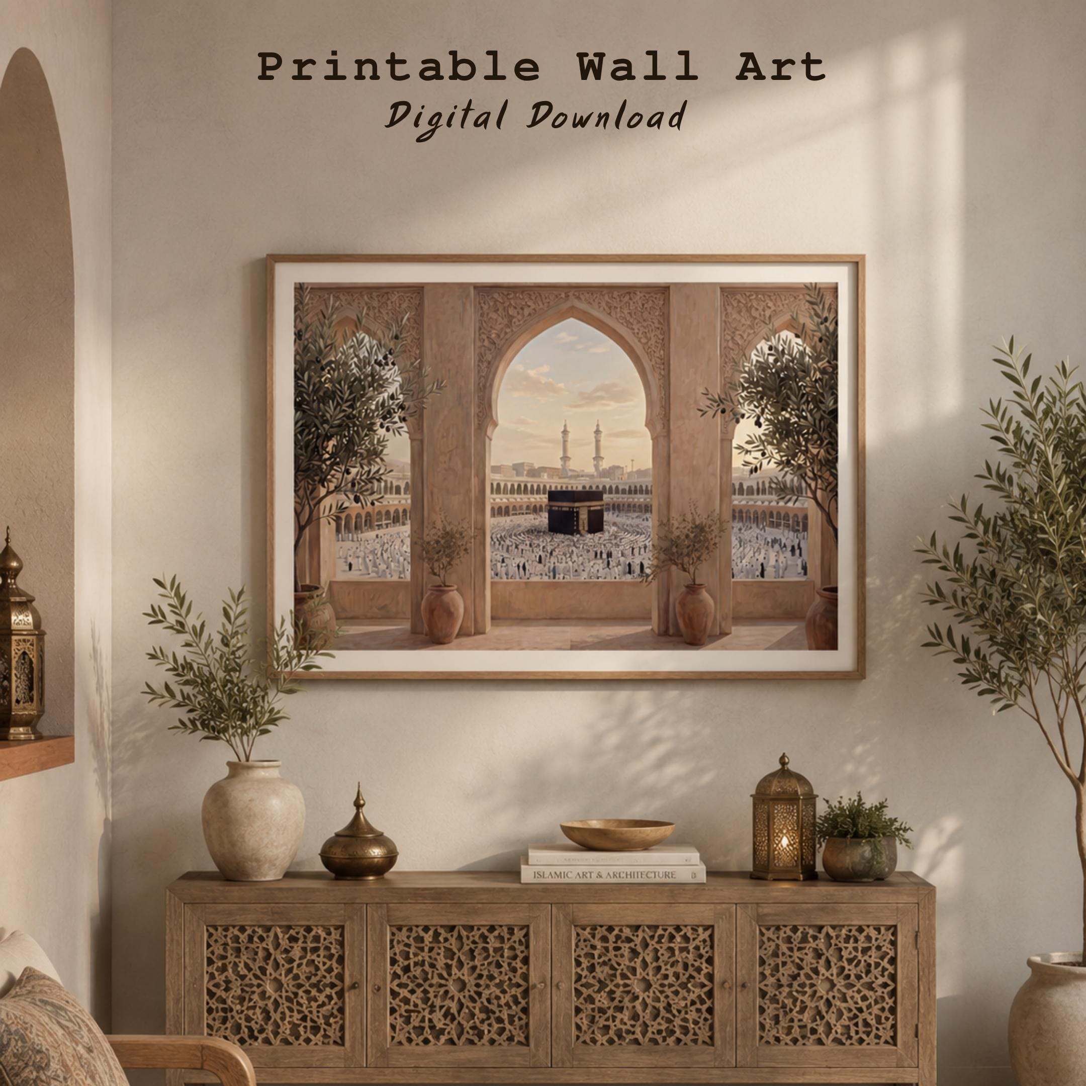 Islamic Kaaba Arch Printable Wall Art, Mecca Wall Decor, Neutral Prayer Room Digital Download — image 3