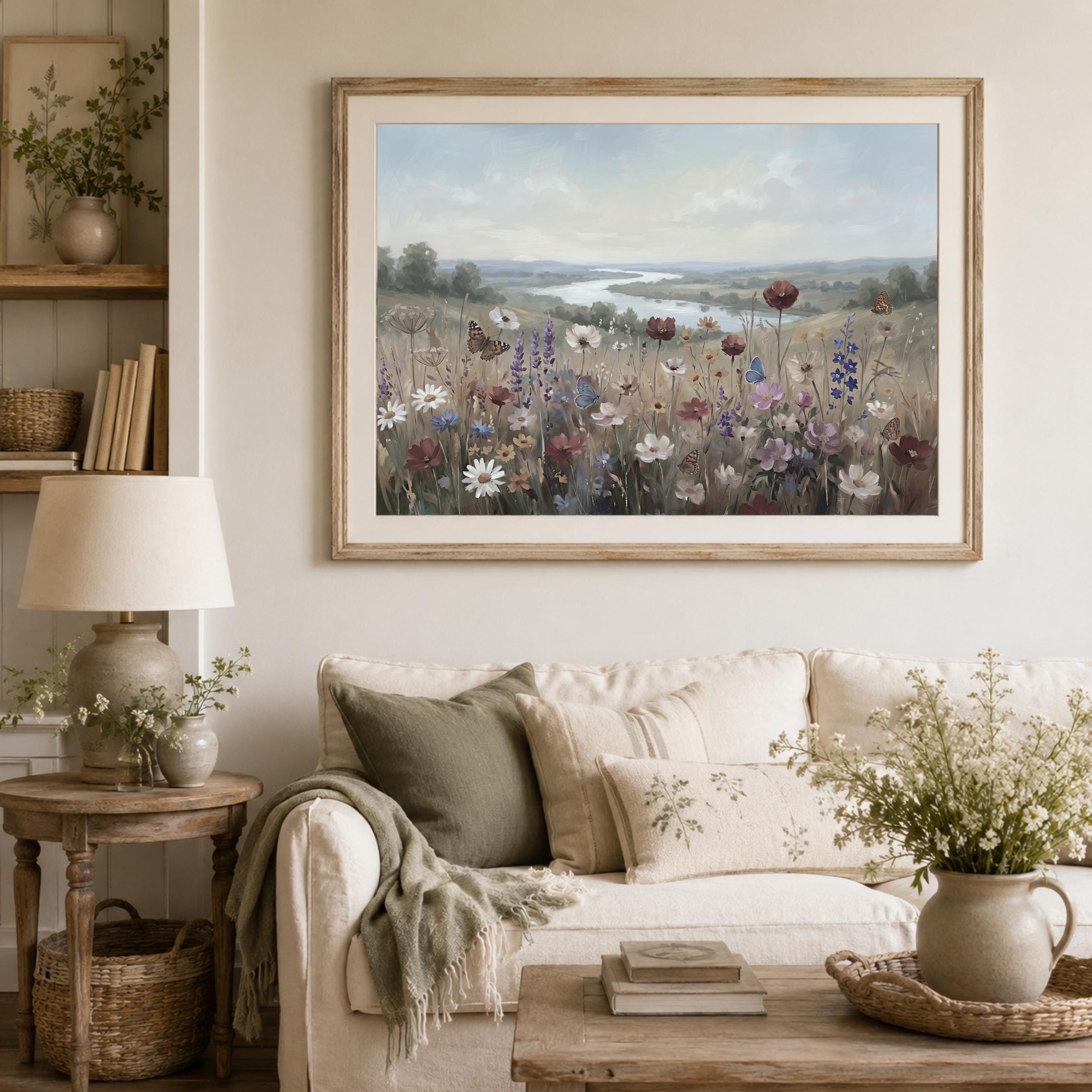 Meadow Floral Landscape Print, Summer Wildflower Butterfly Print, Cottage Countryside Decor (Digital Download) — image 6