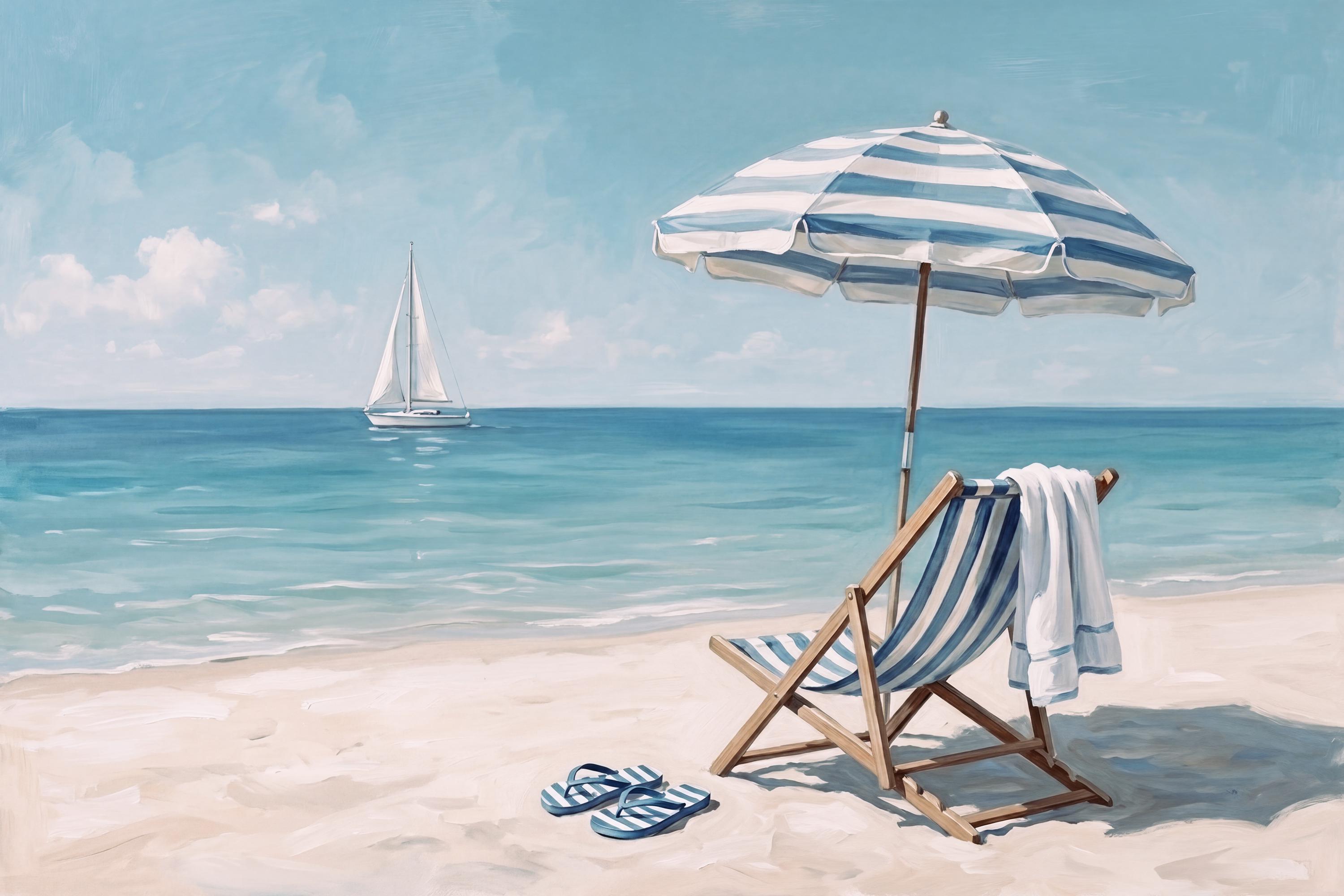 Coastal Beach Sailboat Print, Summer Ocean Shoreline, Beach House Decor (Digital Download) — image 2