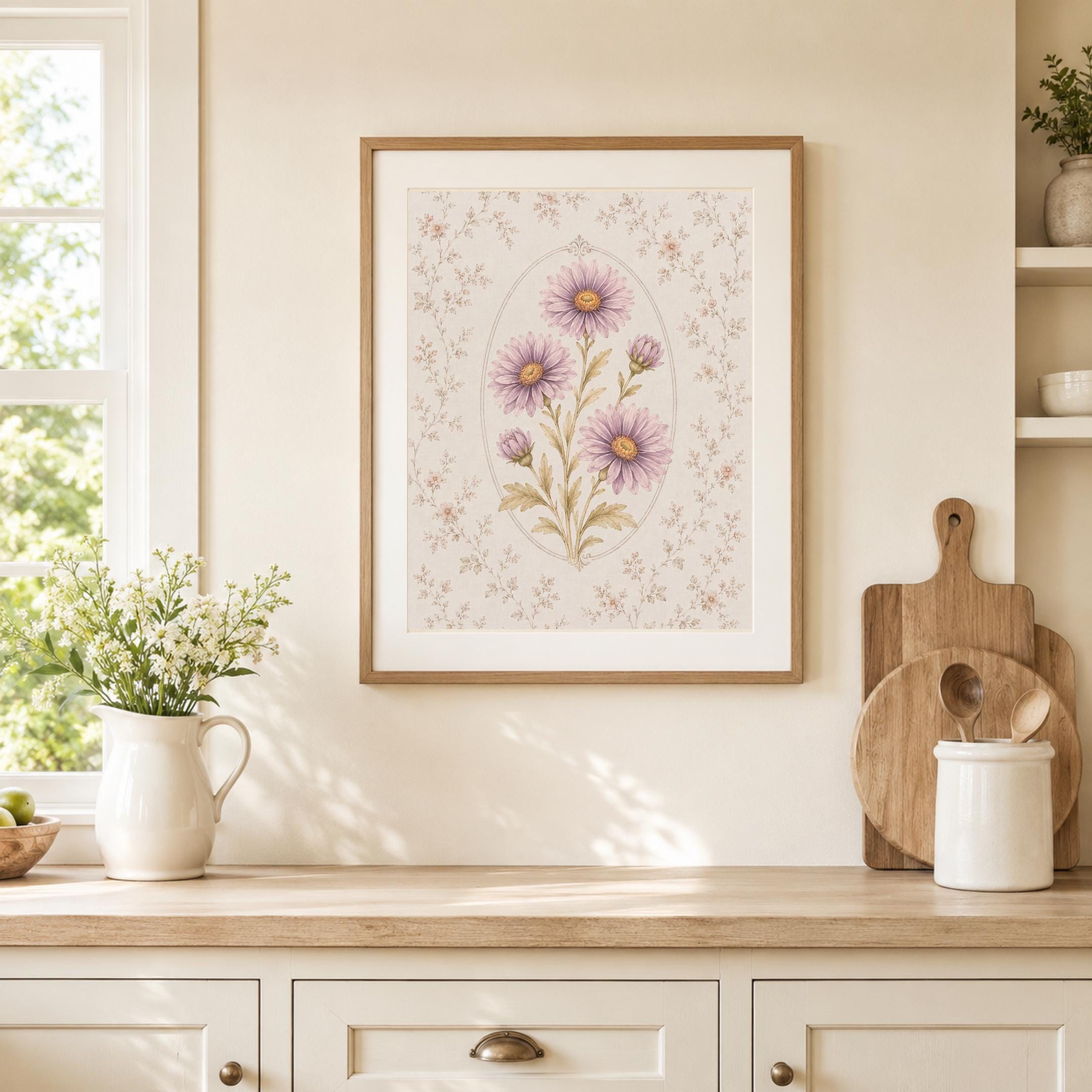 September Birth Month Flower Print | Aster Printable Wall Art | Vintage Botanical Gift Digital Download — image 8