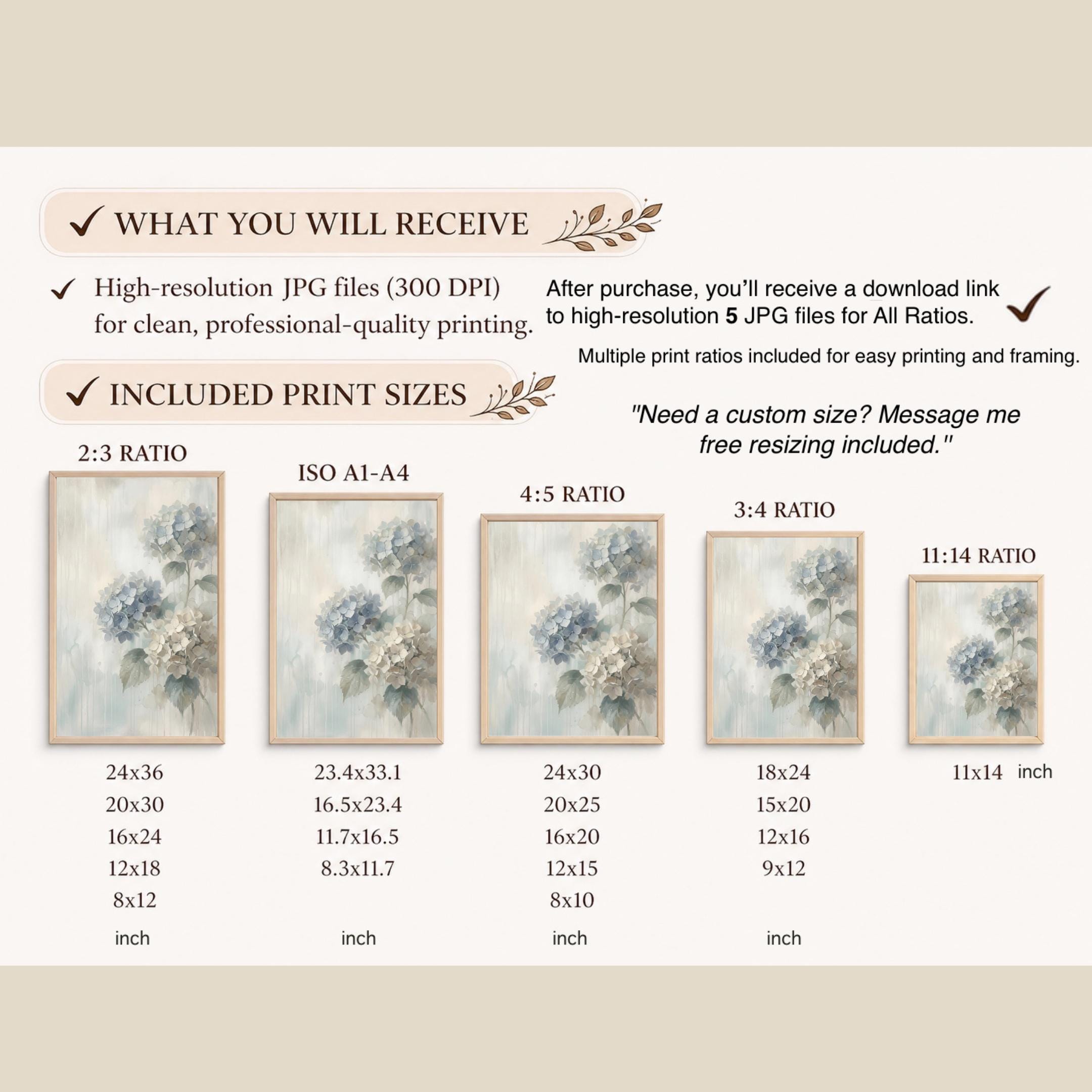 Rainy Blue Hydrangea Wall Art Printable | Neutral Floral Rainy Botanical Decor (Digital Download) — image 10