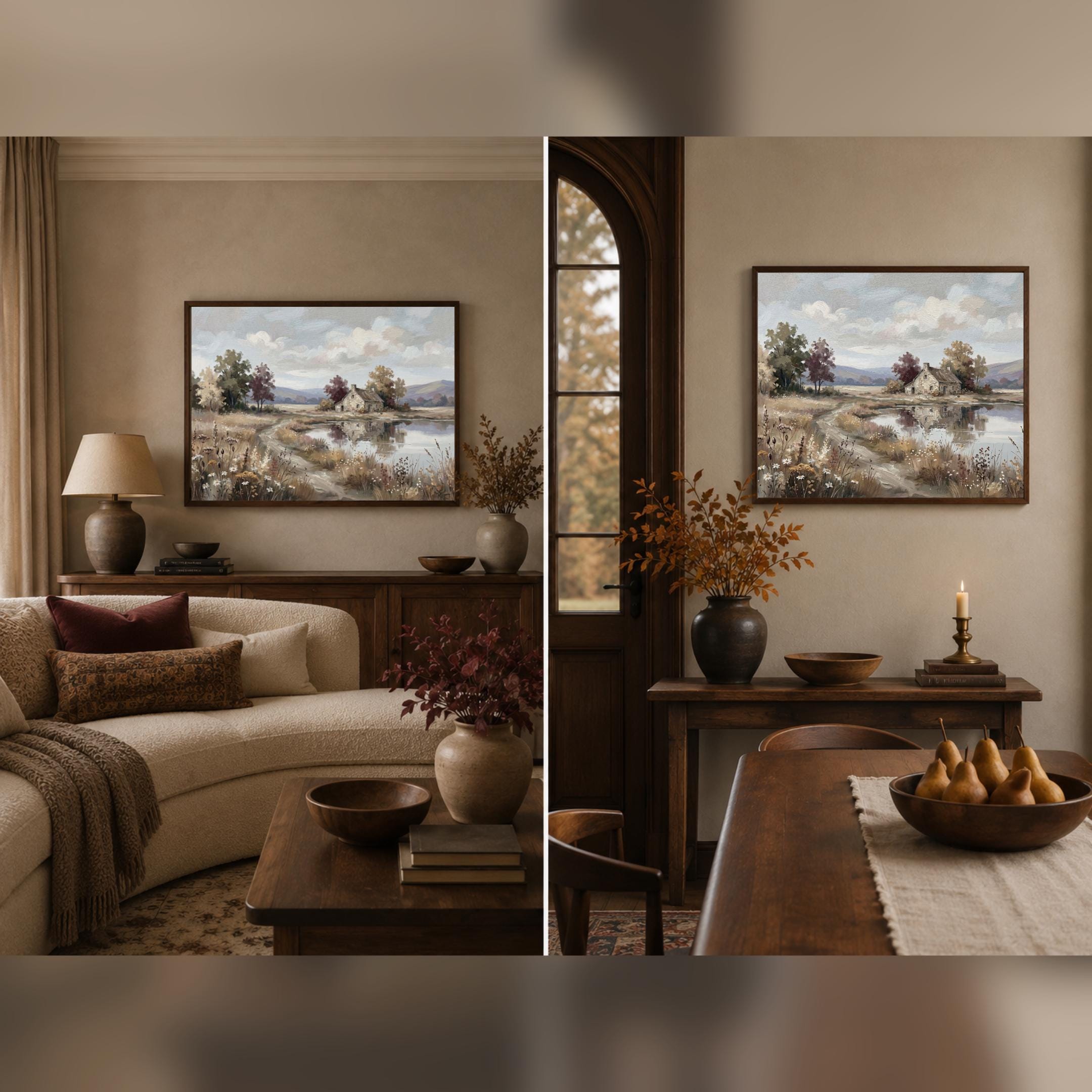 Cottage Landscape Wall Art, Farmhouse Lake House Print, Soft Countryside Nature Decor (Digital Download) — image 5