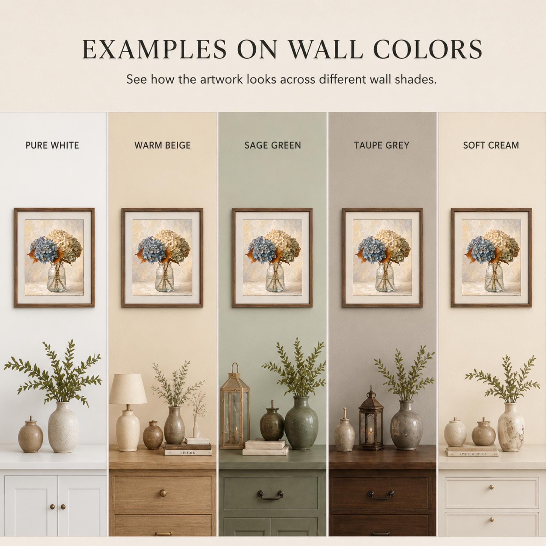 Blue and Cream Floral Glass Vase, Fall Hydrangea Art, Cozy Autumn Decor (Digital Download) — image 3