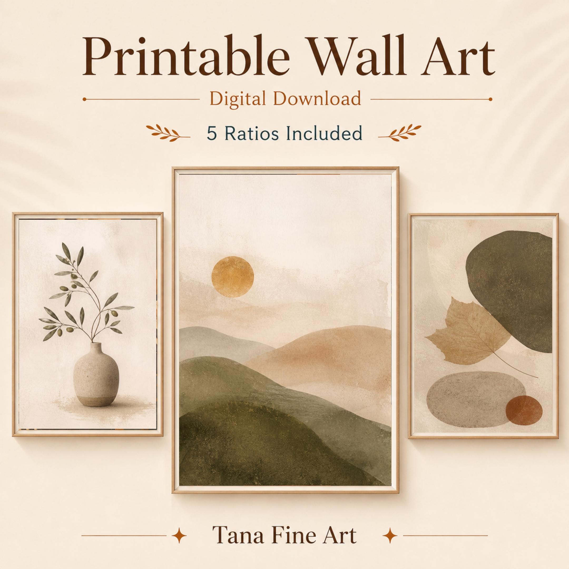 Neutral Abstract Landscape Printable Wall Art Set, Minimalist Botanical Beige Home Decor Digital Download — image 2