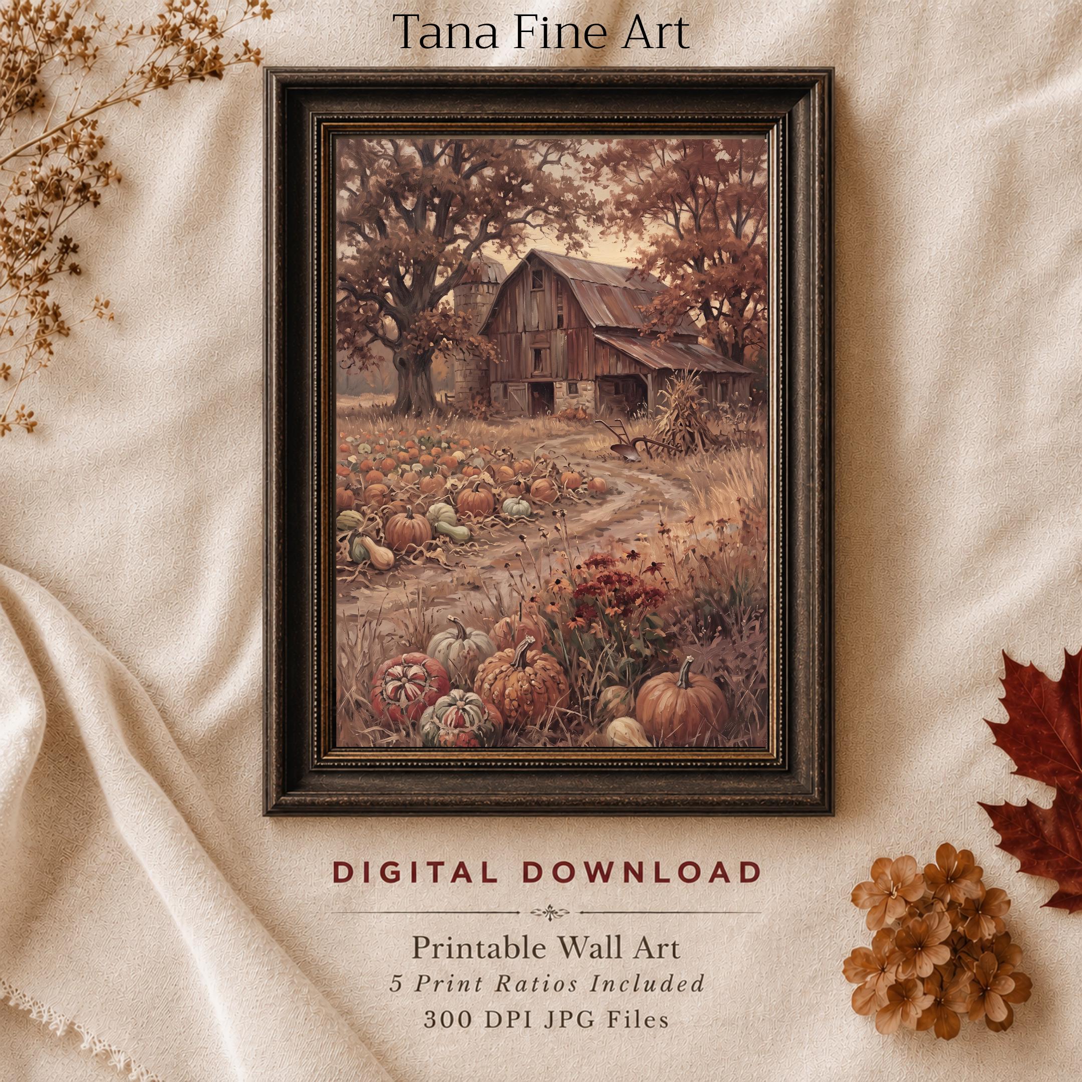Fall Barn Wall Art, Pumpkin Patch Print, Rustic Farmhouse Printable Decor Digital Download