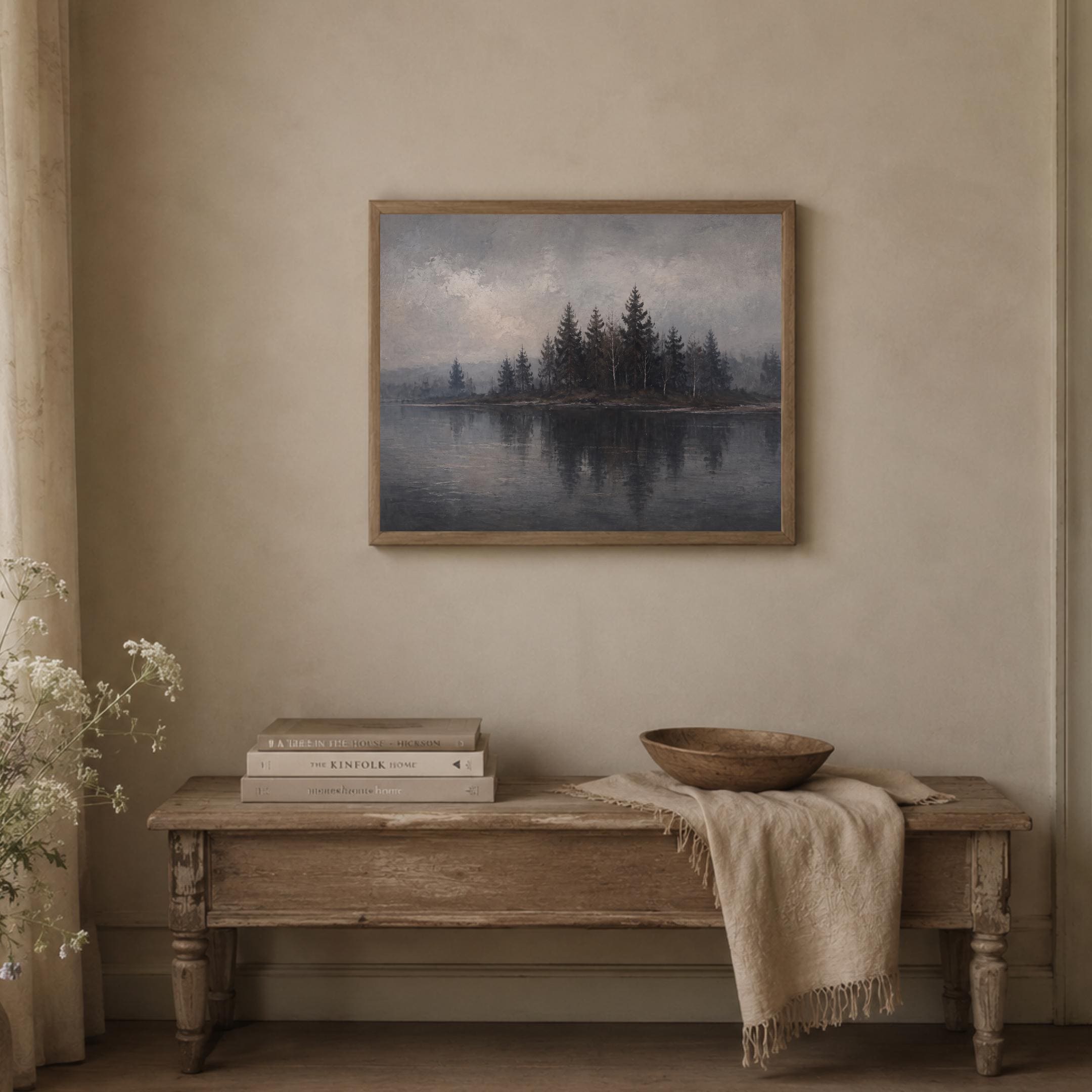 Moody Forest Lake Printable Wall Art, Vintage Woodland Landscape, Dark Academia Rustic Cabin Decor — image 5