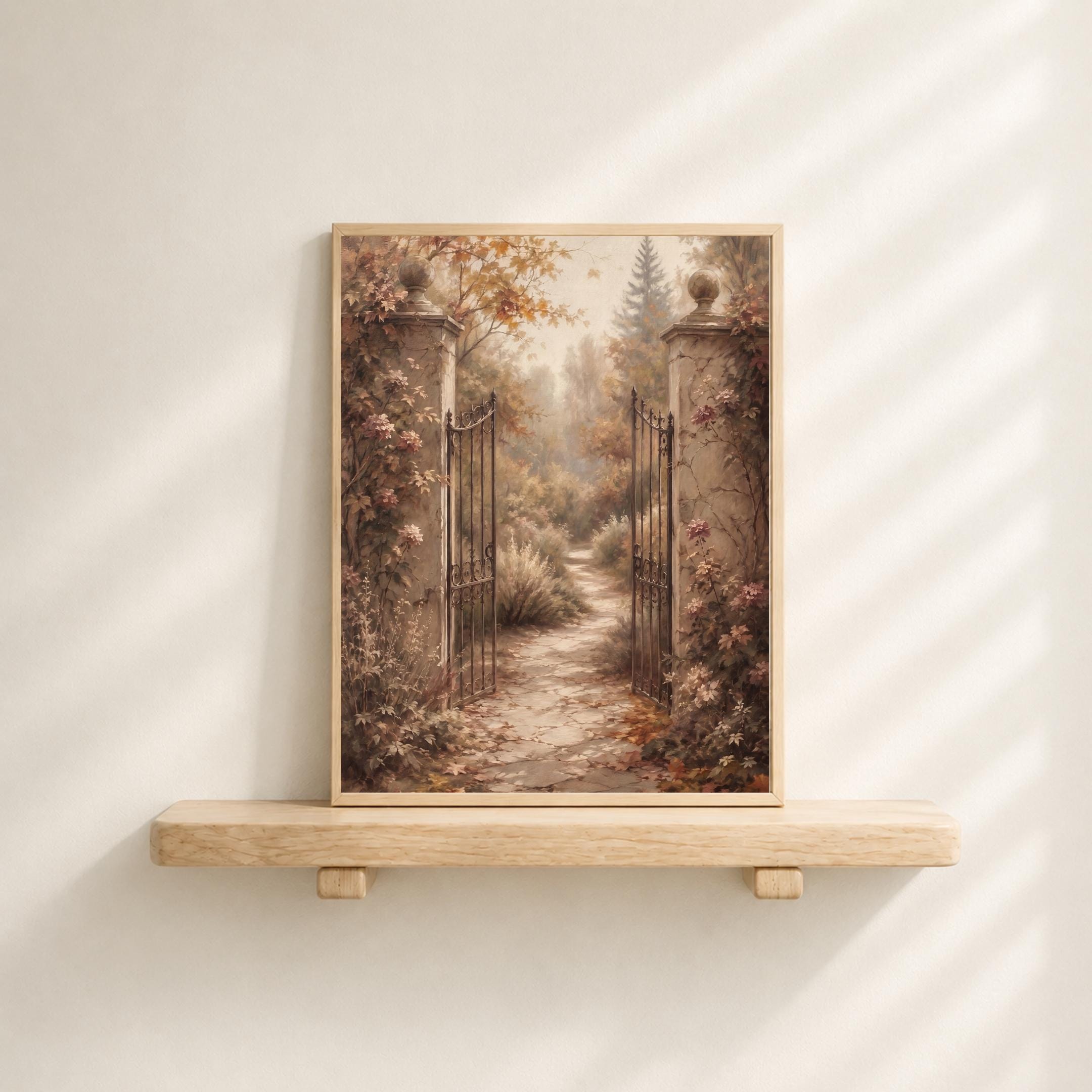 Vintage Fall Garden Gate Wall Art, Autumn Secret Garden Path, Cottage Decor, Digital Download — image 7