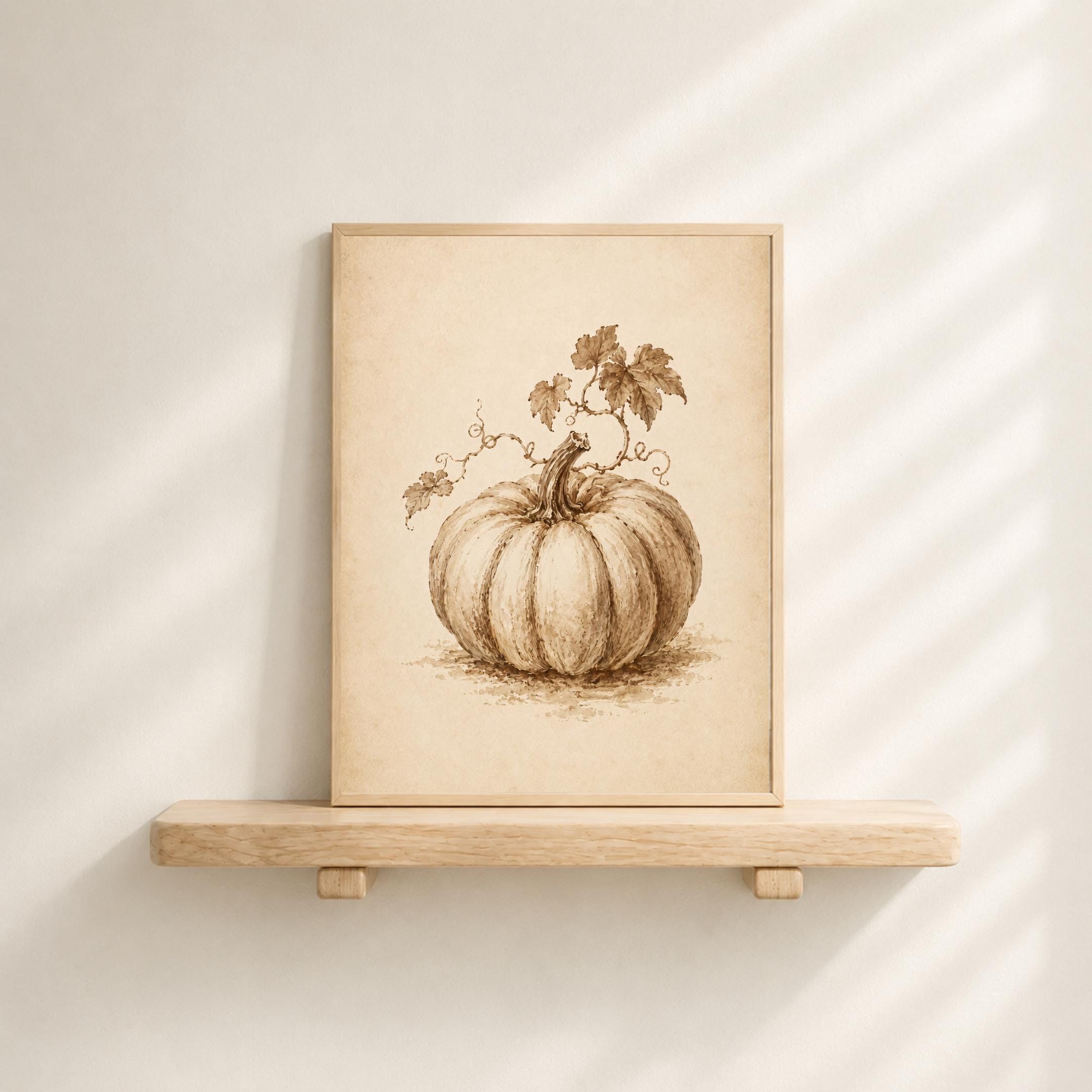 Vintage Pumpkin Sketch Print, Neutral Botanical Autumn Wall Art (Digital Download) — image 2