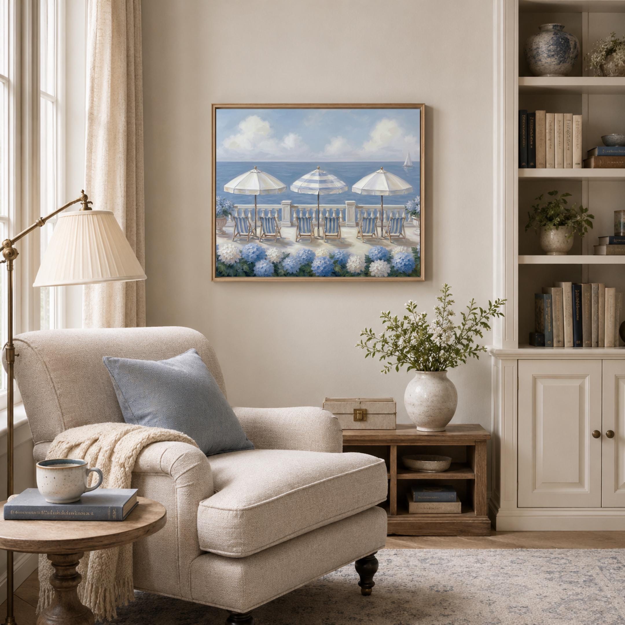 Summer Beach House Print, Coastal Hydrangea Wall Art, Blue White Seaside Decor (Digital Download) — image 9