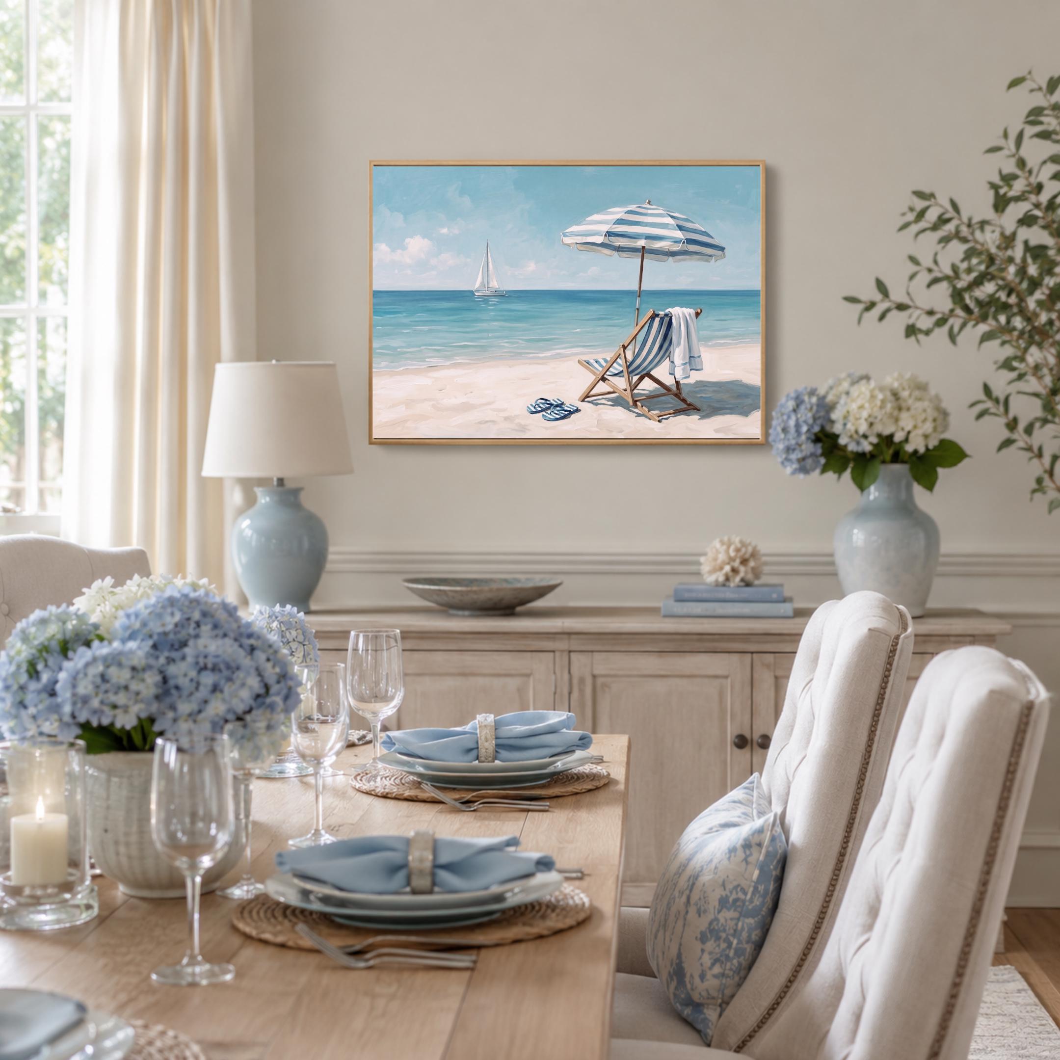 Coastal Beach Sailboat Print, Summer Ocean Shoreline, Beach House Decor (Digital Download) — image 4