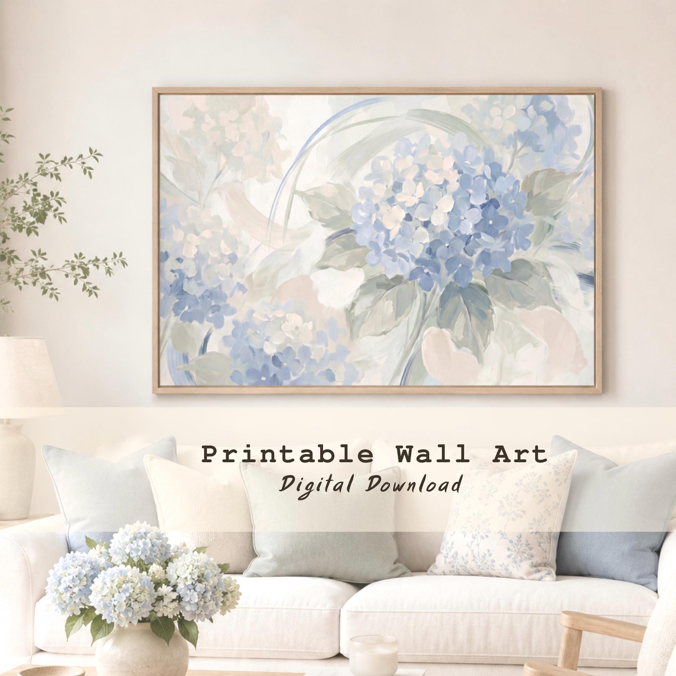 Blue Hydrangea Abstract Printable Wall Art | Soft Floral Living Room Print (Digital Download)