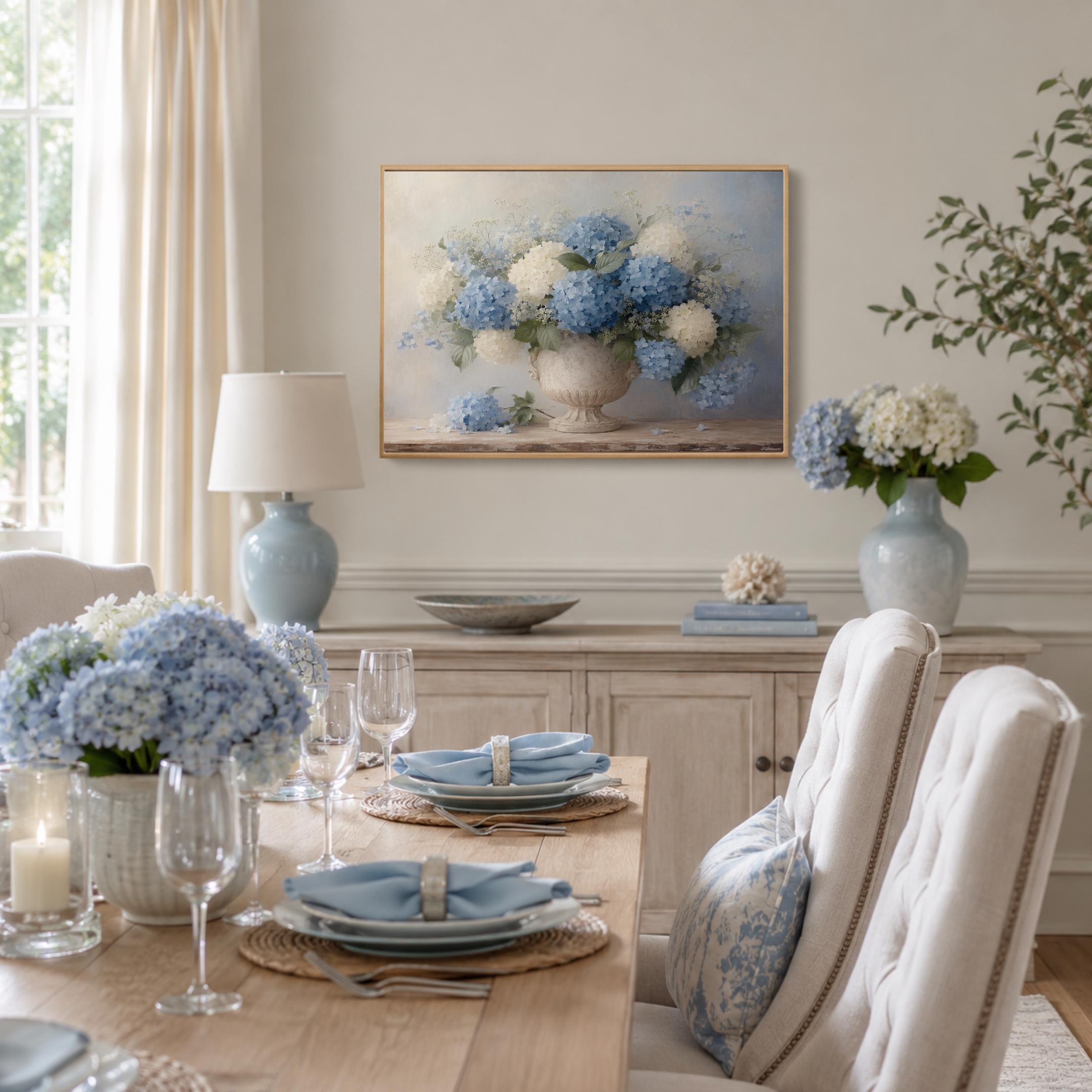 Neutral Floral Prints, Blue Hydrangea Aged French Stone Urn, Floral Vase Print (Digital Download) — image 4