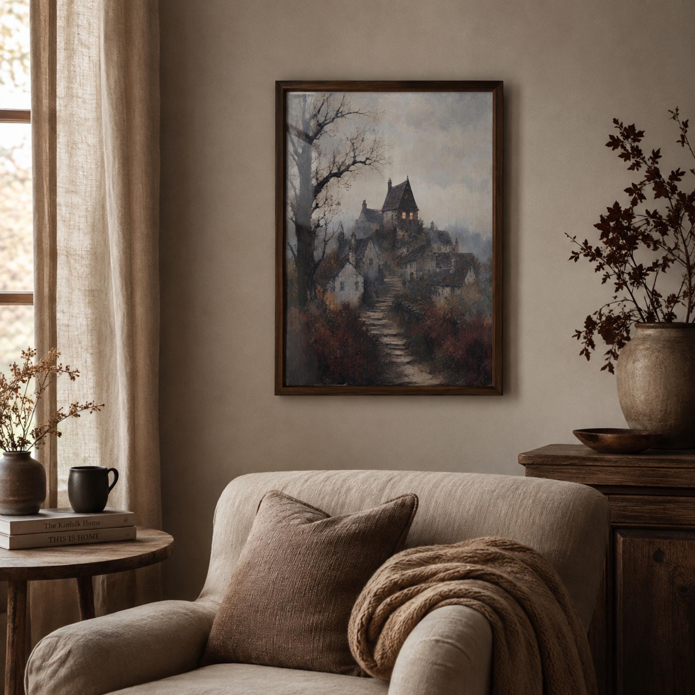 Moody Vintage Village Printable Wall Art, Gothic English Cottage Digital Download — image 3