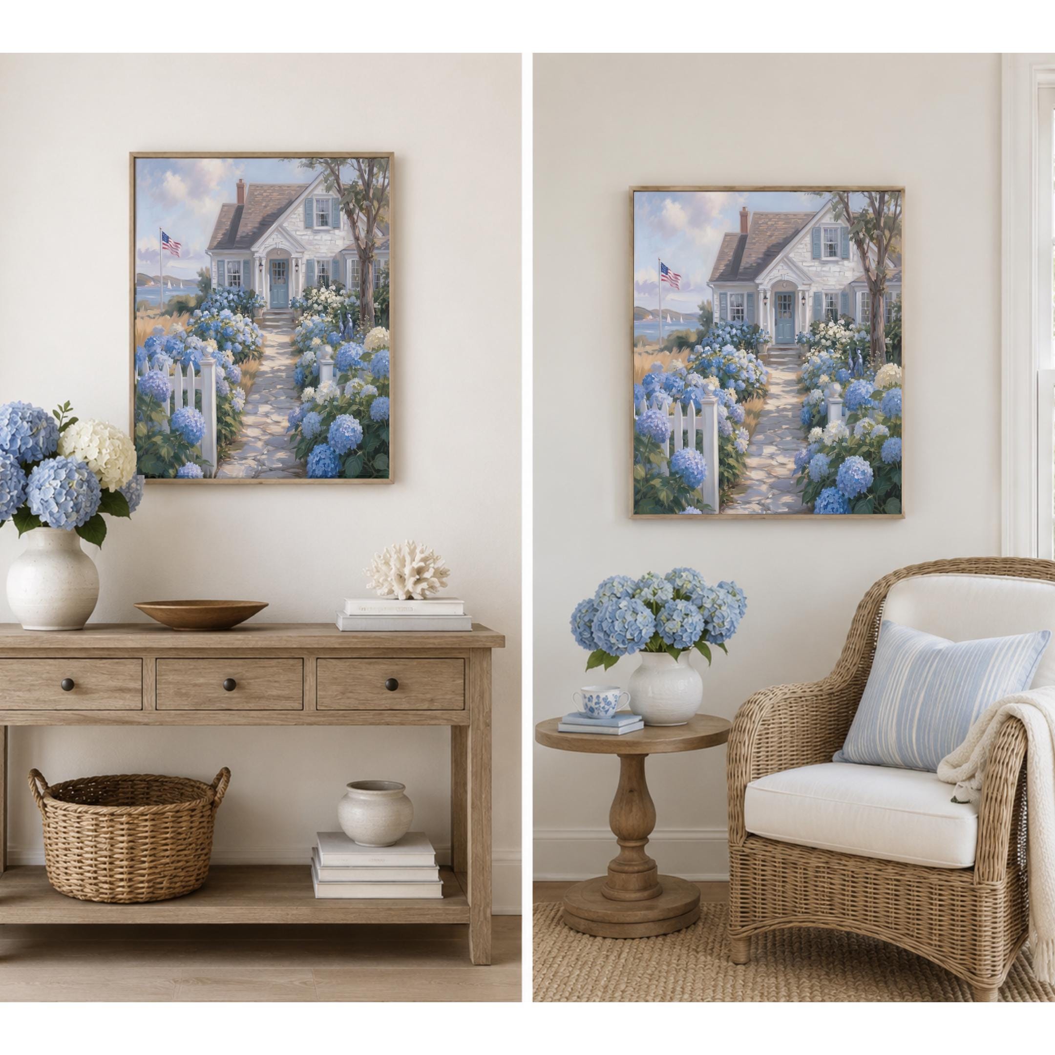 Coastal Cottage Wall Art, Blue Hydrangea Garden Path, Summer Beach House Decor (Digital Download) — image 4
