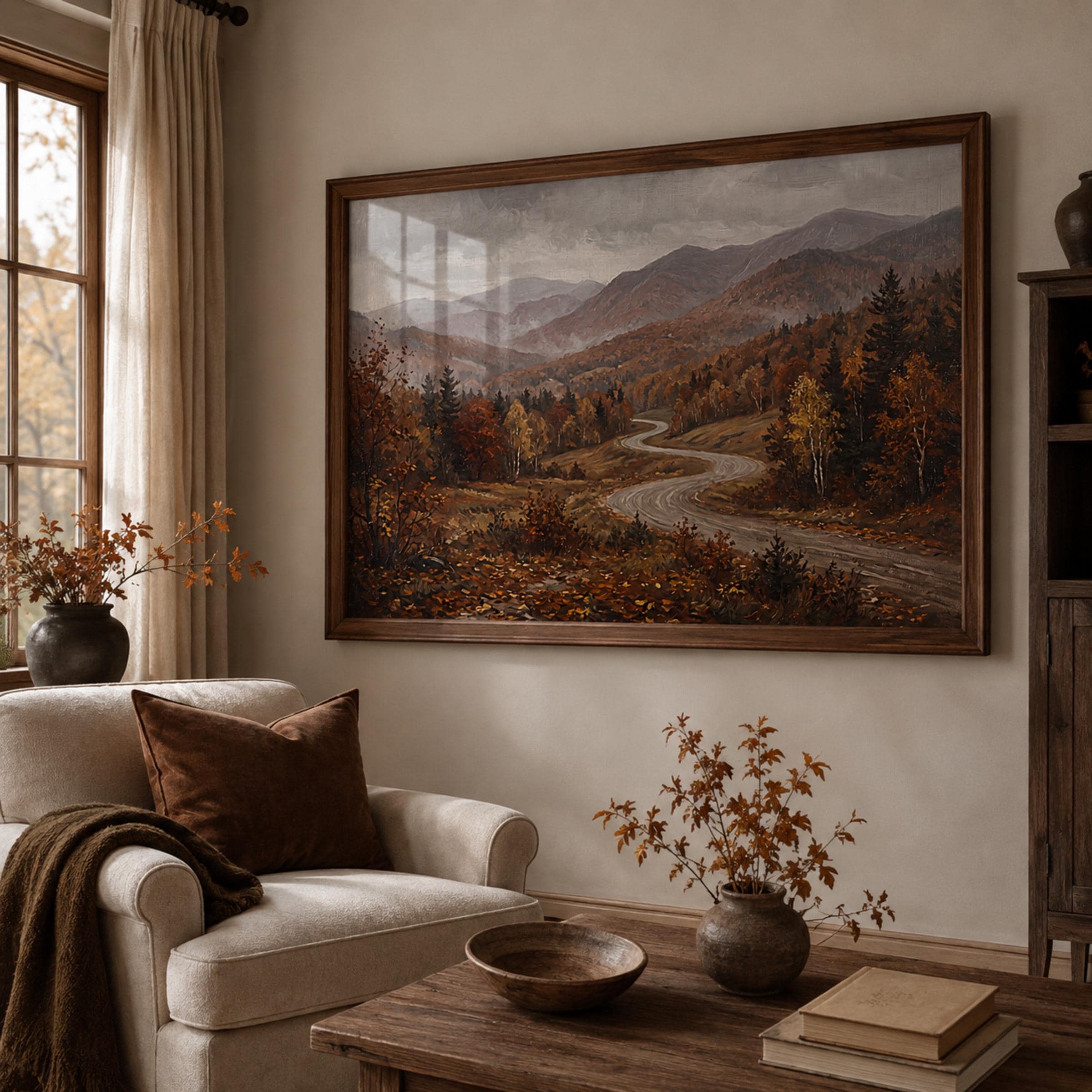 Fall Landscape Mountain Wall Art | New England Road Print | New Hampshire Inspired Digital Download — image 3