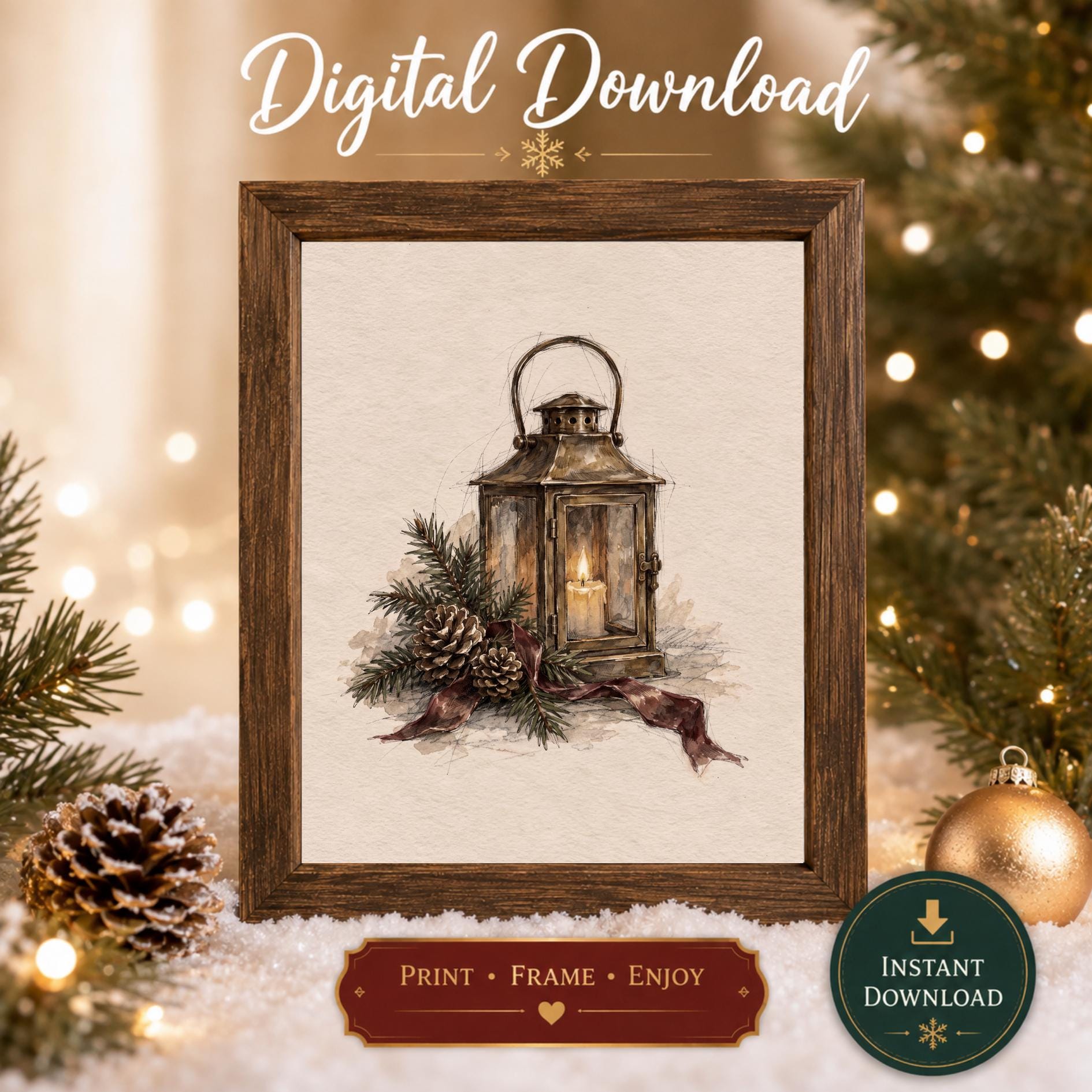 Christmas Lantern & Evergreen