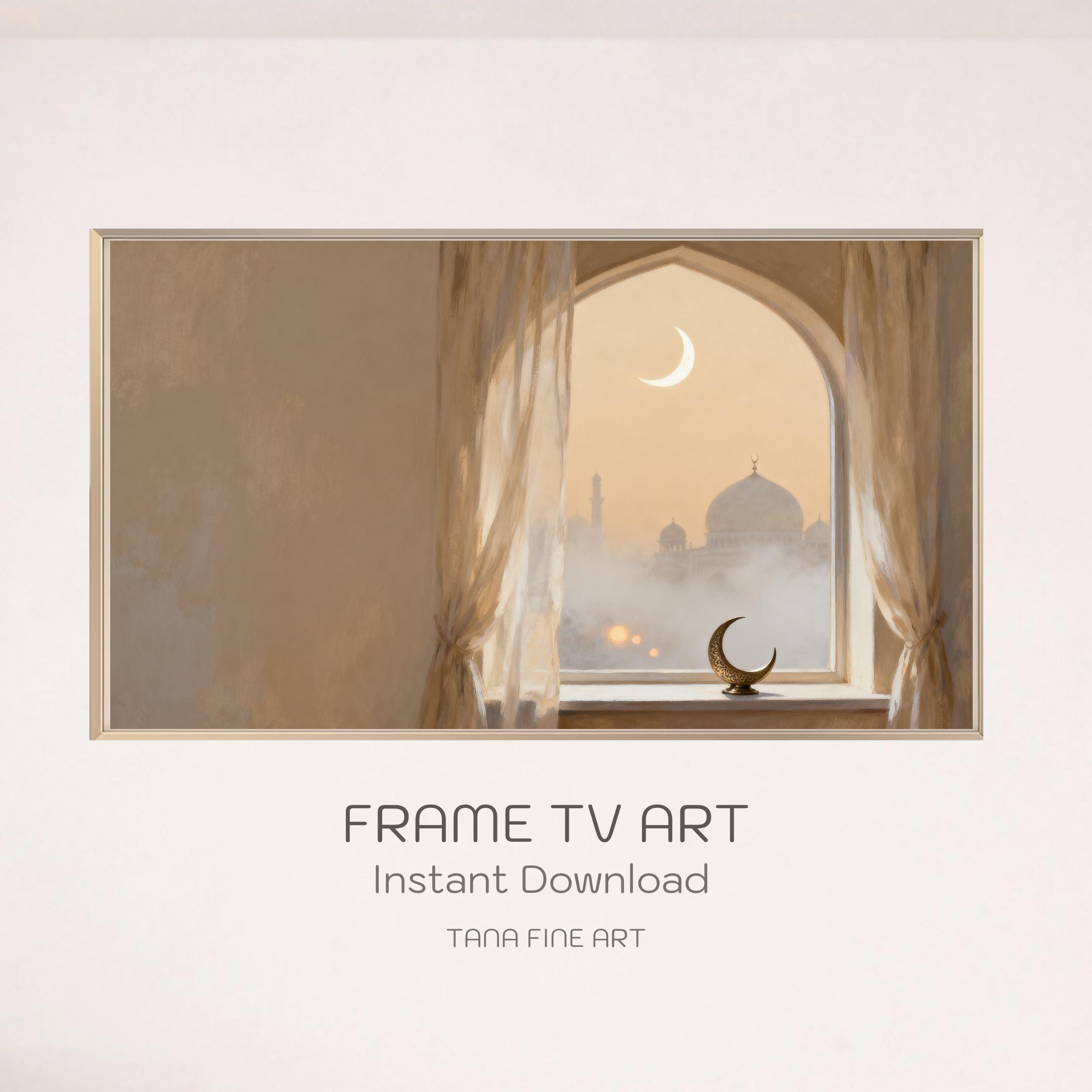 Ramadan Frame TV Art | Crescent Moon Window | 4K Art Mode Digital Download