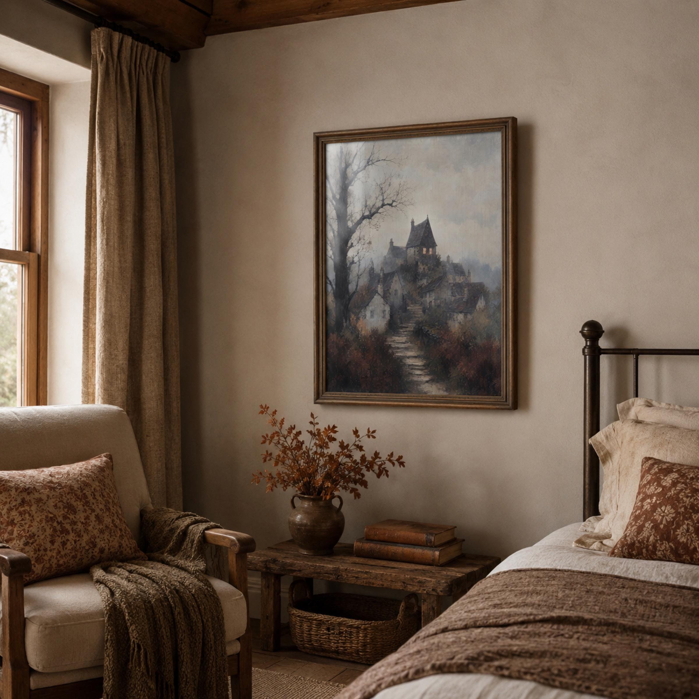 Moody Vintage Village Printable Wall Art, Gothic English Cottage Digital Download — image 2
