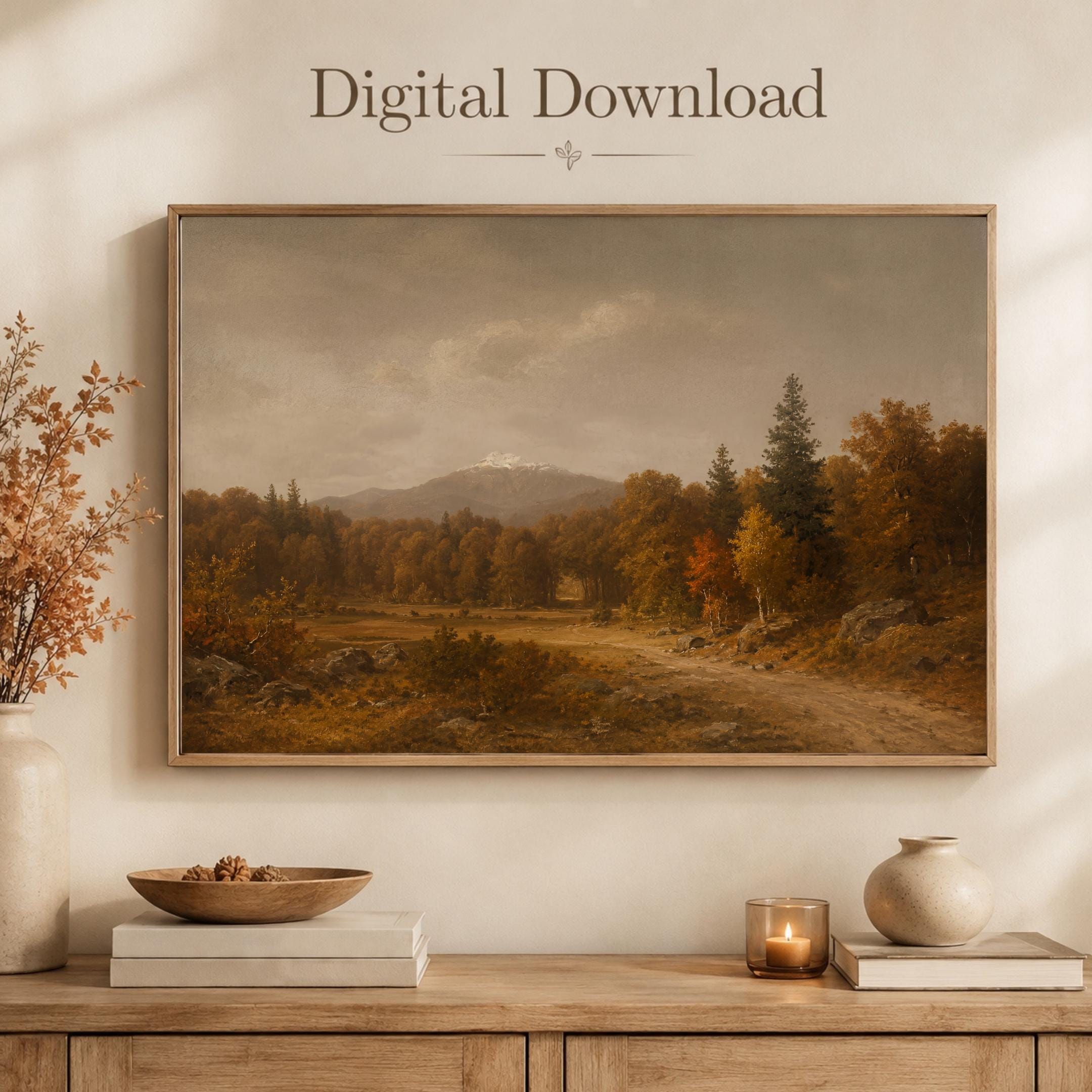 Moody Fall Forest Landscape Wall Art, Rustic Autumn Mountain, Dark Forest Decor (Digital Download) — image 6