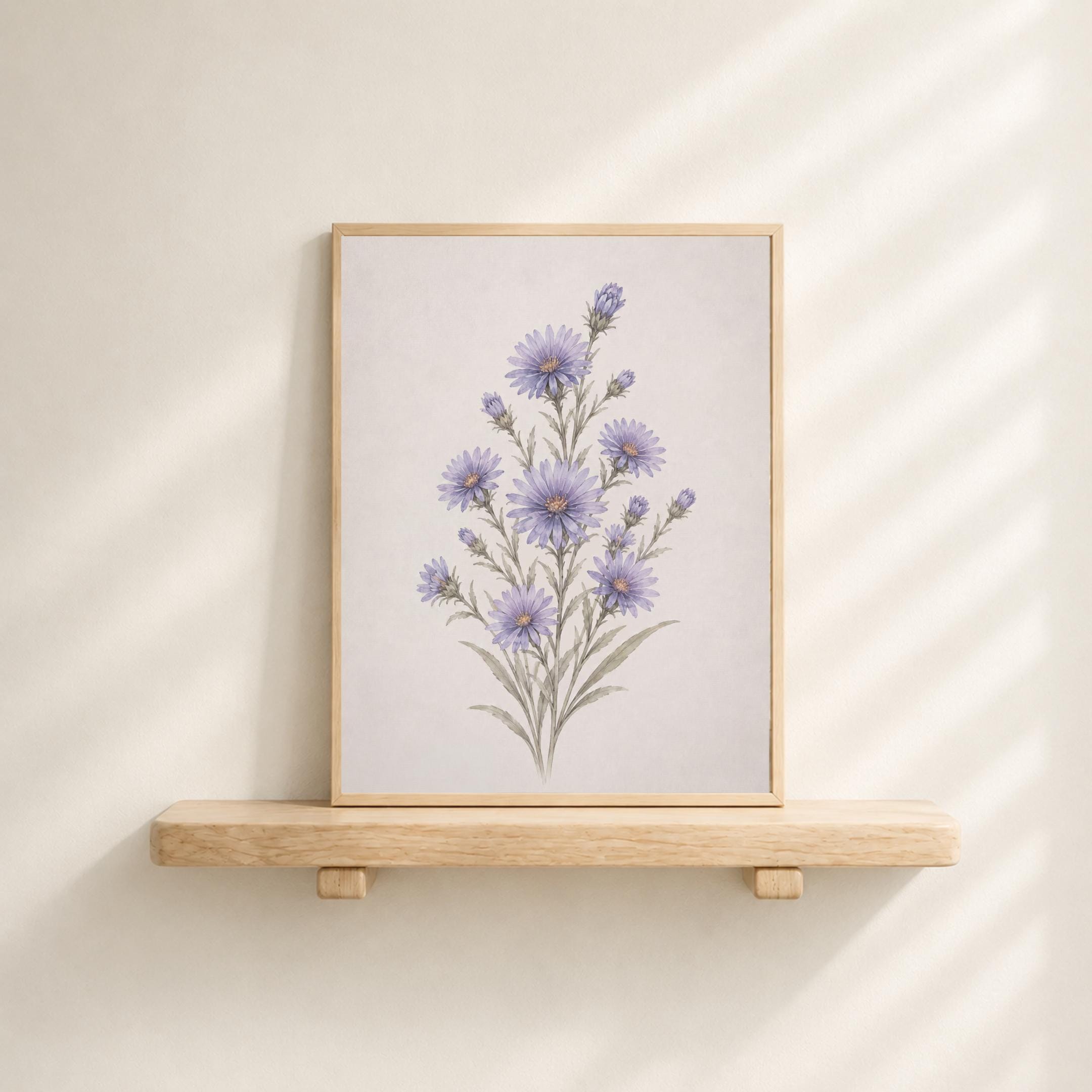 September Birth Flower Print | Aster Printable Wall Art | Purple Botanical Decor Gift Digital Download — image 2