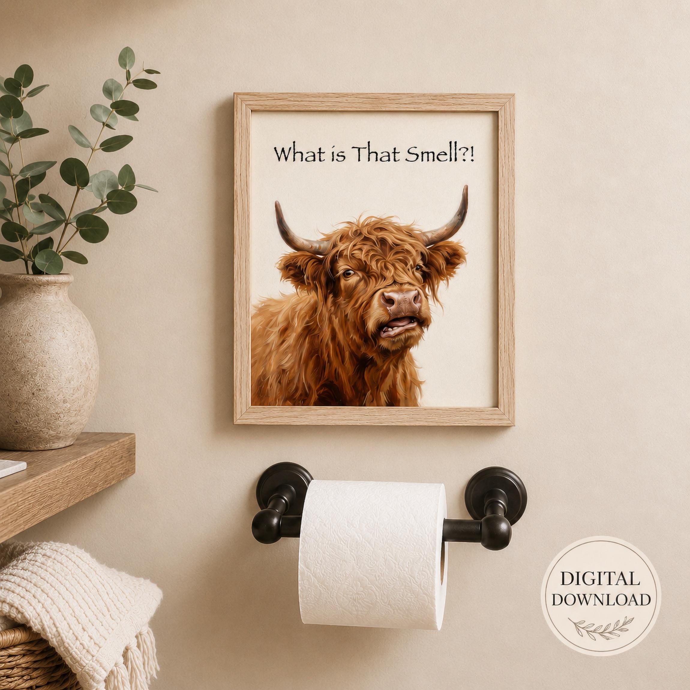 Funny Highland Cow Bathroom Prints  | Farmhouse Guest Bathroom Decor  (Digital Download) — image 3
