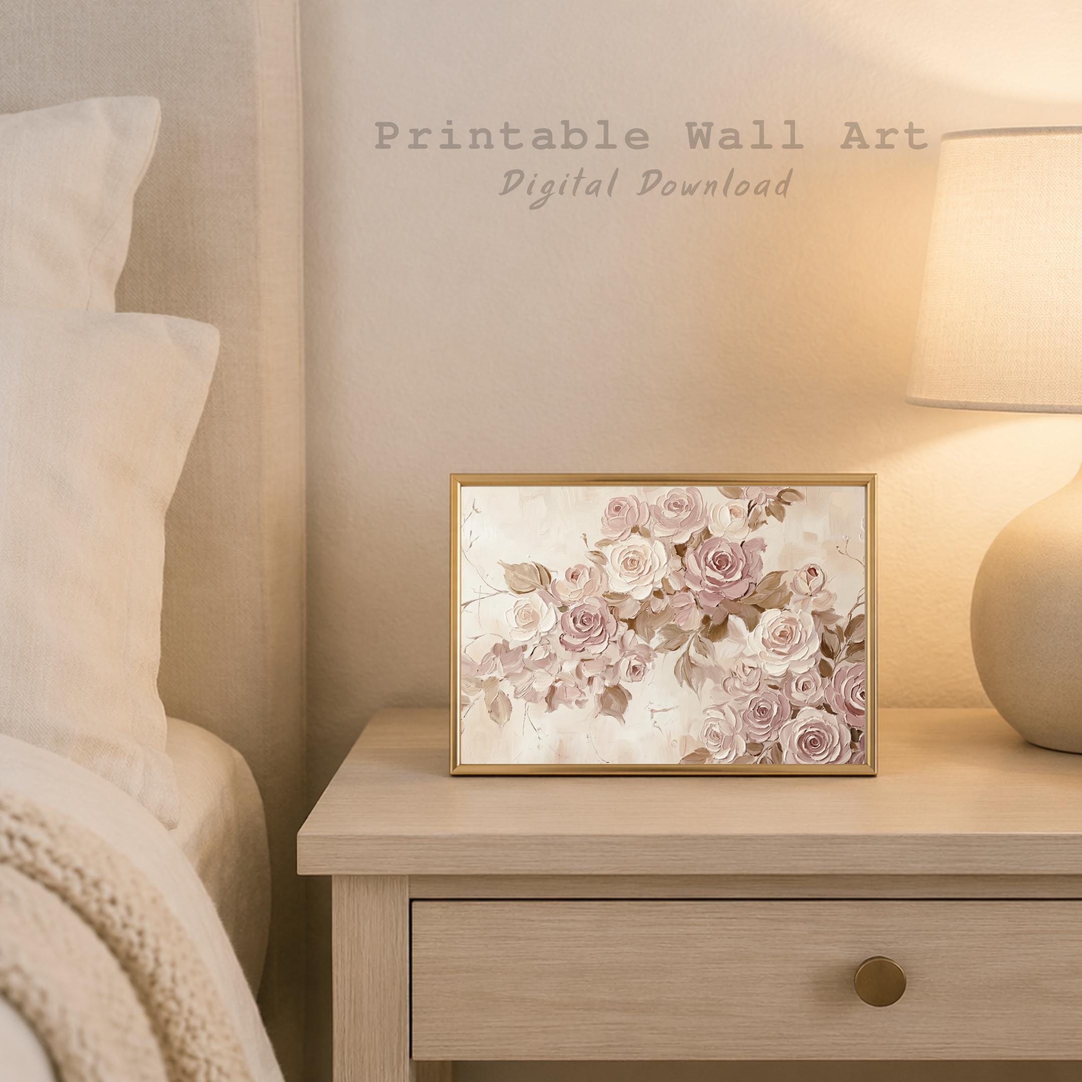 Spring Rose Wall Art Printable For Living Room , Romantic Neutral Floral (Digital Download) — image 9