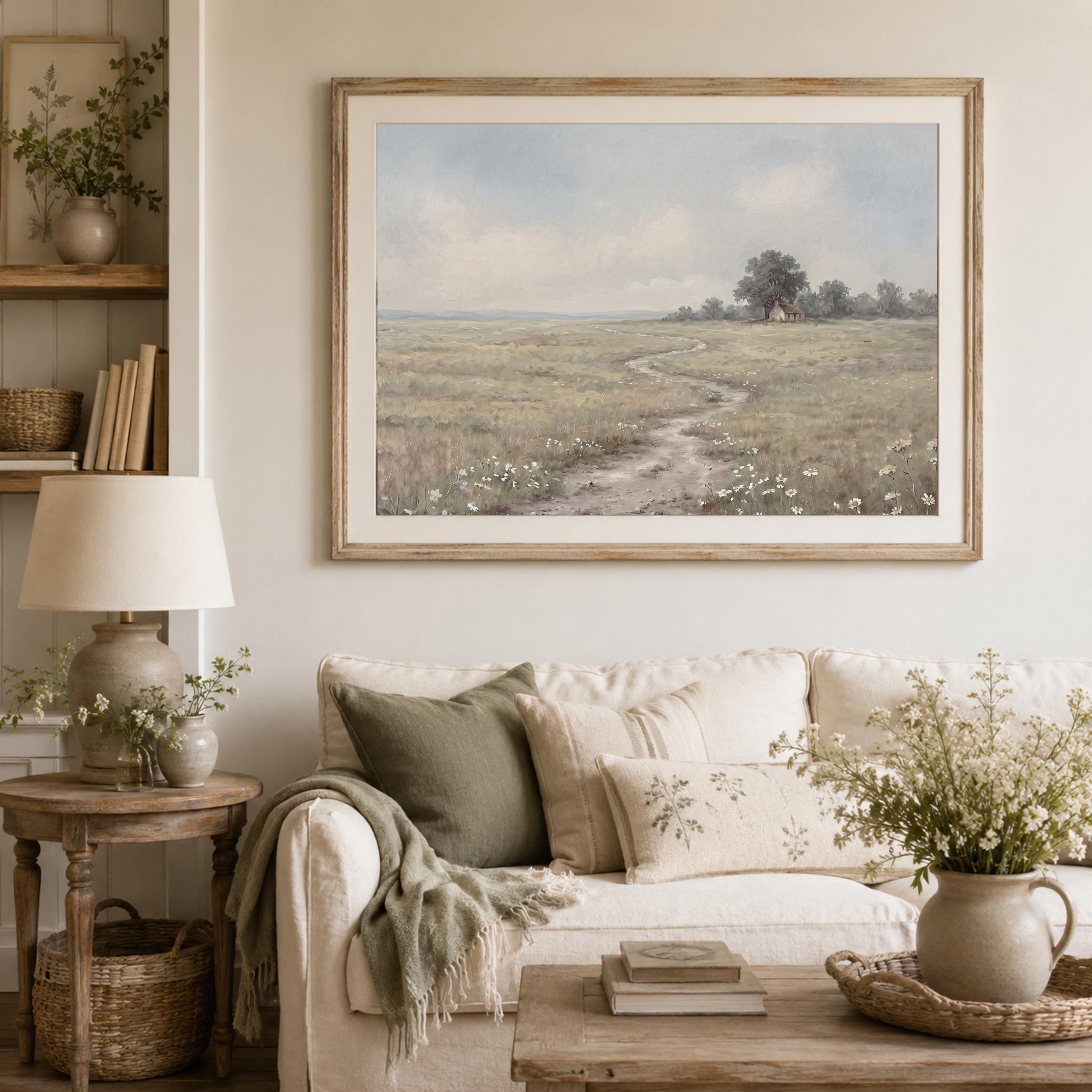 Meadow Path Landscape Print, Calm Summer Daisy Field Cottage Wall Art (Digital Download) — image 8