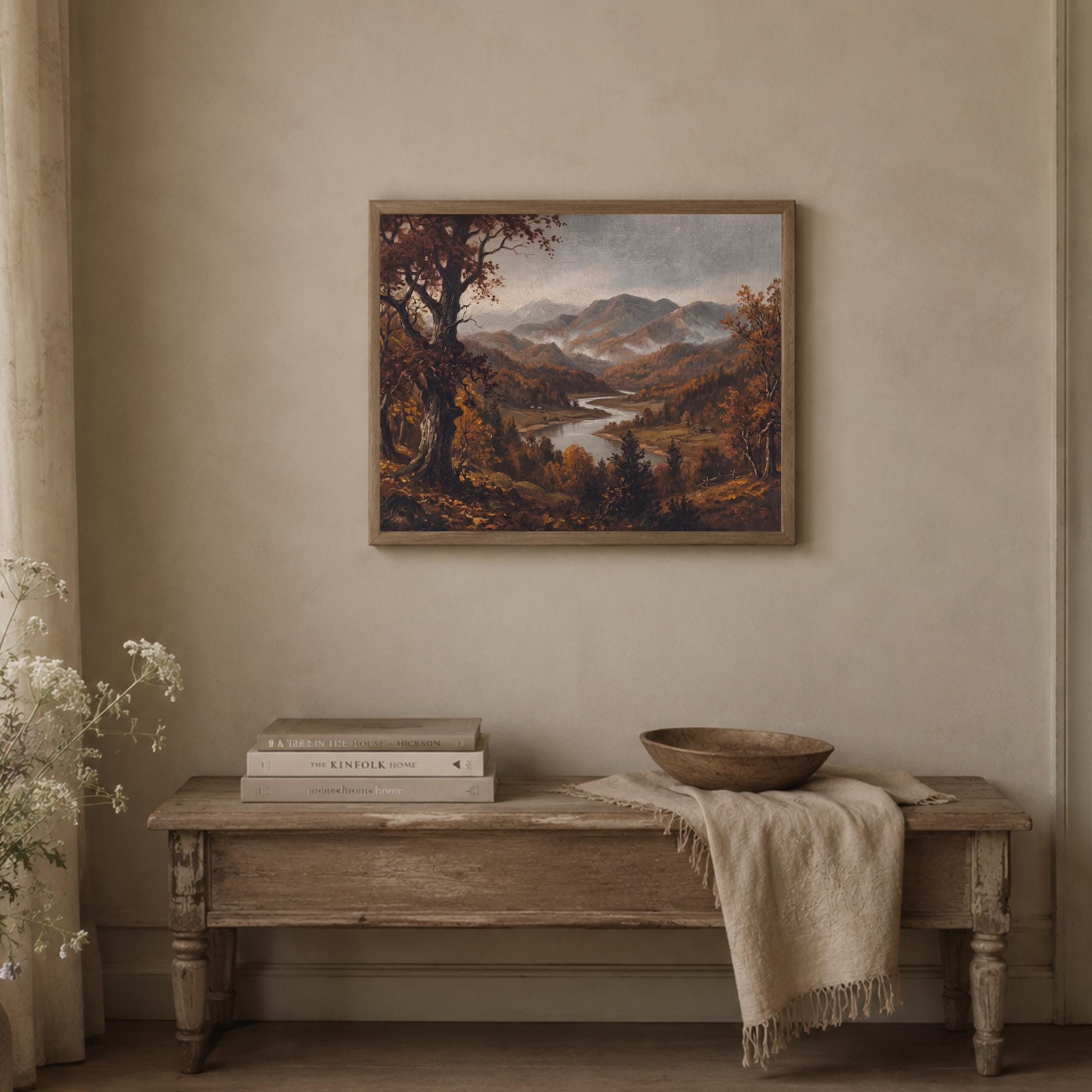 Autumn Landscape Wall Art | Fall Mountain River Valley Print | Moody Vintage Nature Digital Download — image 4