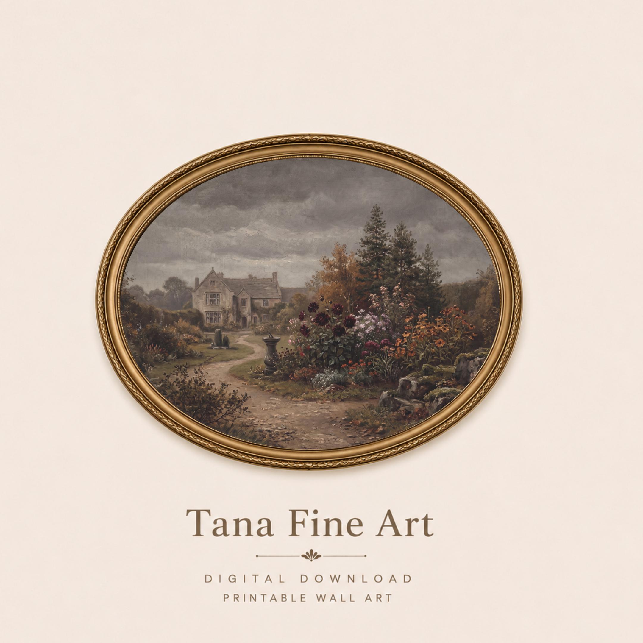 Moody Fall English Garden Art, Rustic Landscape Print, Vintage Cottage Manor (Digital Download) — image 8