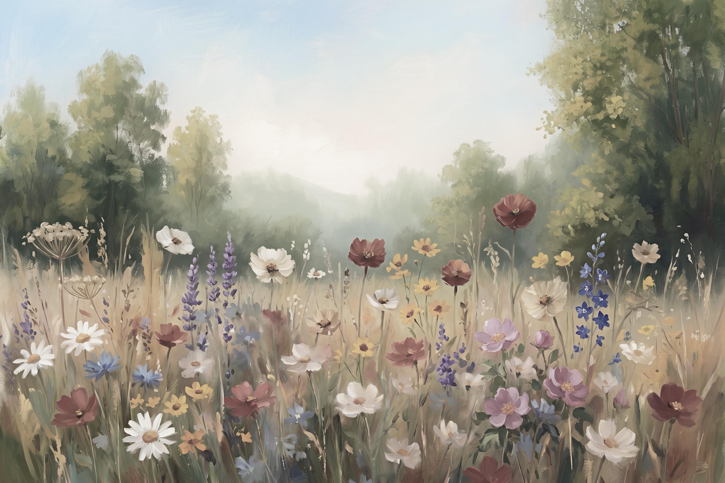 Summer Wildflower Meadow Wall Art, Floral Landscape Print, Neutral Floral Decor (Digital Download) — image 2