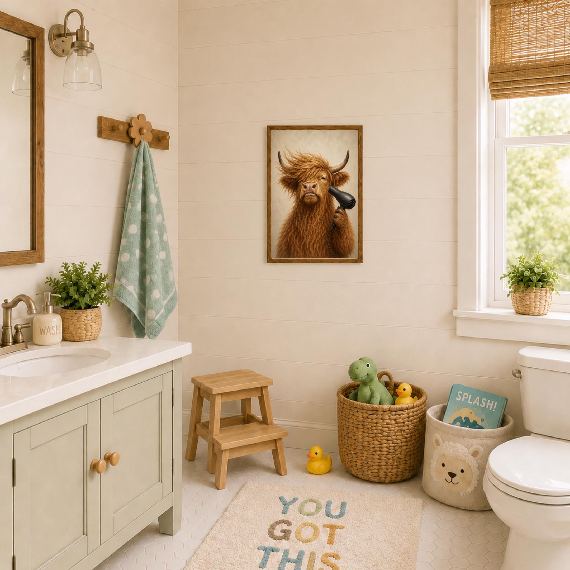 Funny Highland Cow Bathroom Printable Wall Art Set, Three Grooming Decor Prints Digital Download — image 7