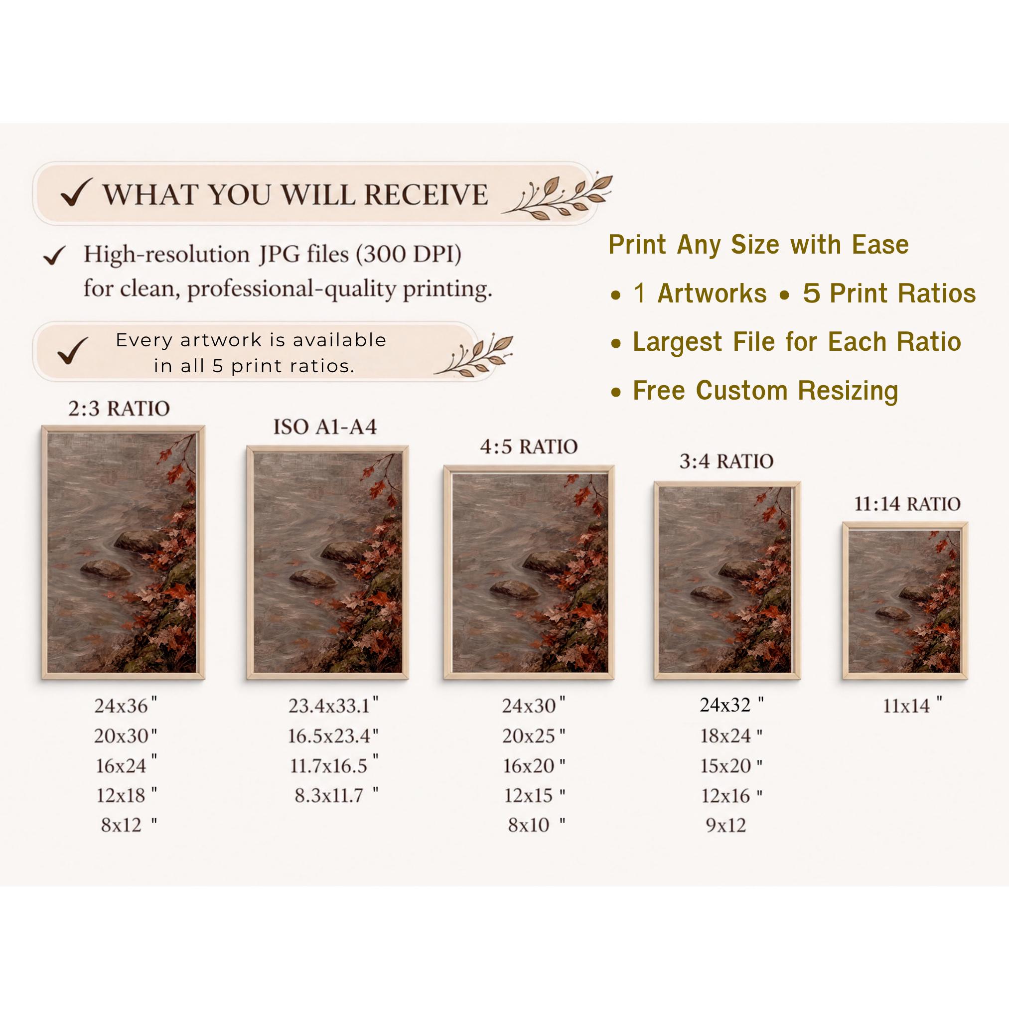 Vintage Autumn Stream Printable Wall Art, Fall Leaves Print, Cottagecore Decor Digital Download — image 7