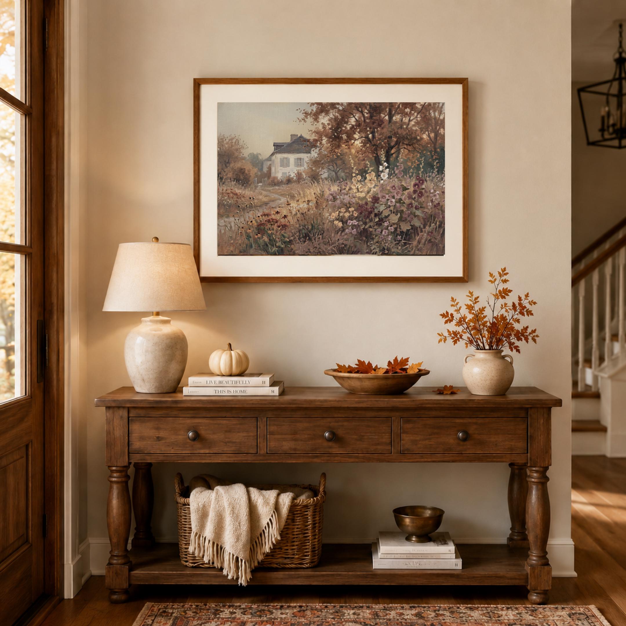 Vintage Fall Cottage Wall Art, Floral Landscape Print, English Garden Art Prints (Digital Download) — image 3
