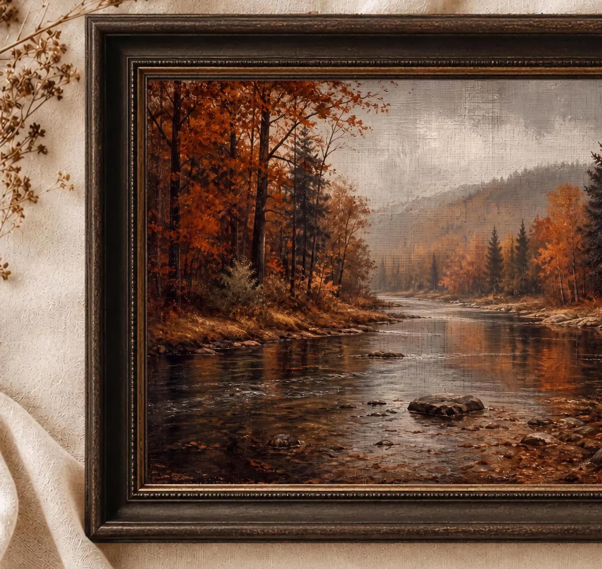 Fall River Wall Art | Autumn Forest Landscape Print | Vintage Landscape Digital Download — image 2