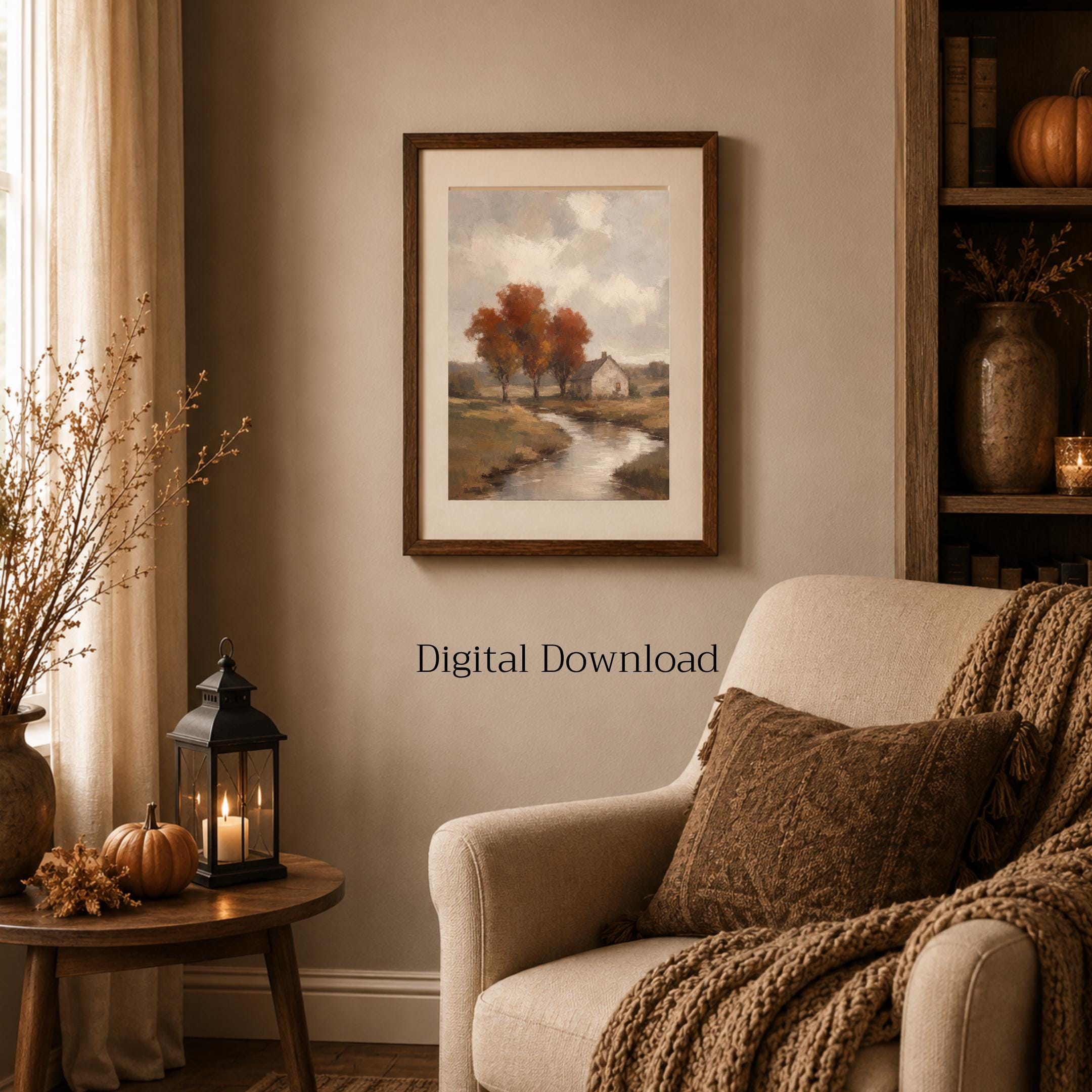 Fall Cottage Printable Wall Art, Autumn Creek Landscape Rustic Farmhouse Digital Download — image 8