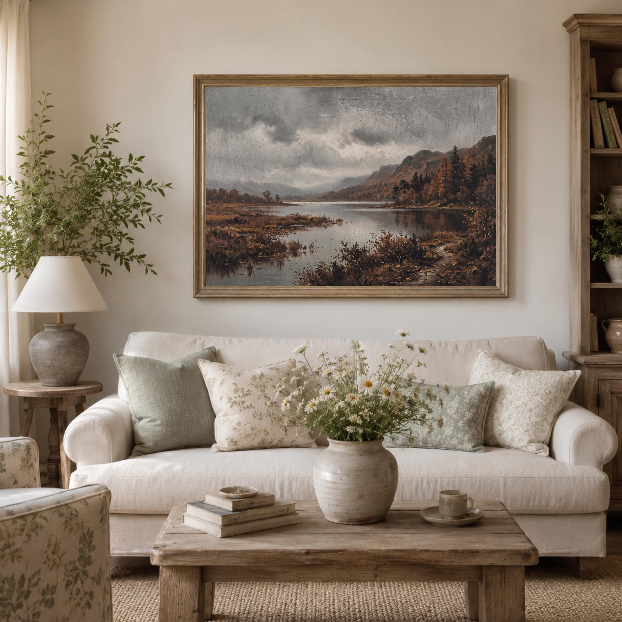 Autumn Lake Wall Art | Lake District Inspired Print | Moody Vintage Landscape Digital Download — image 7